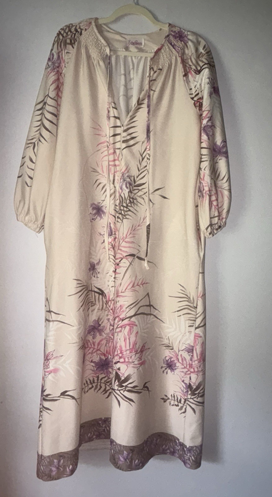 Vtg 70s Evelyn Pearson Nightgown Dressing Robe Long Sleeve 2/3 Zip Loungewear L