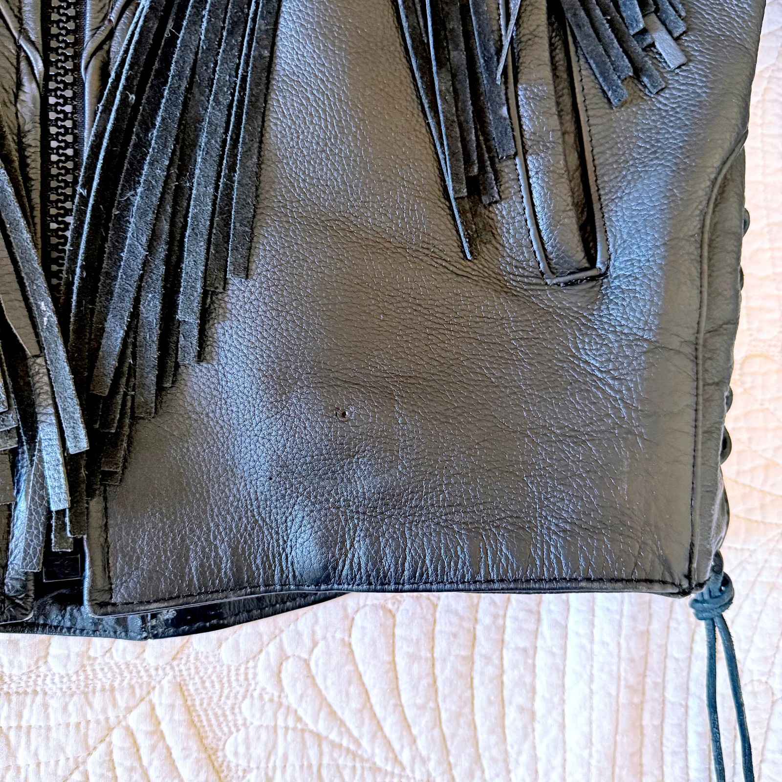 Vintage Women’s Harley Davidson Black Fringe Laceup Leather Biker Jacket Size M