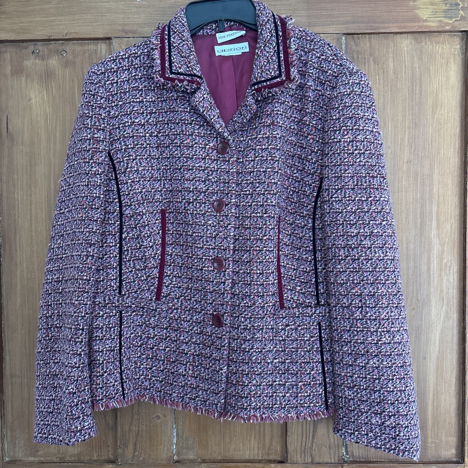 Vintage Apriori Pink Purple Black Wool Tweed Lined Blazer Jacket Size 16