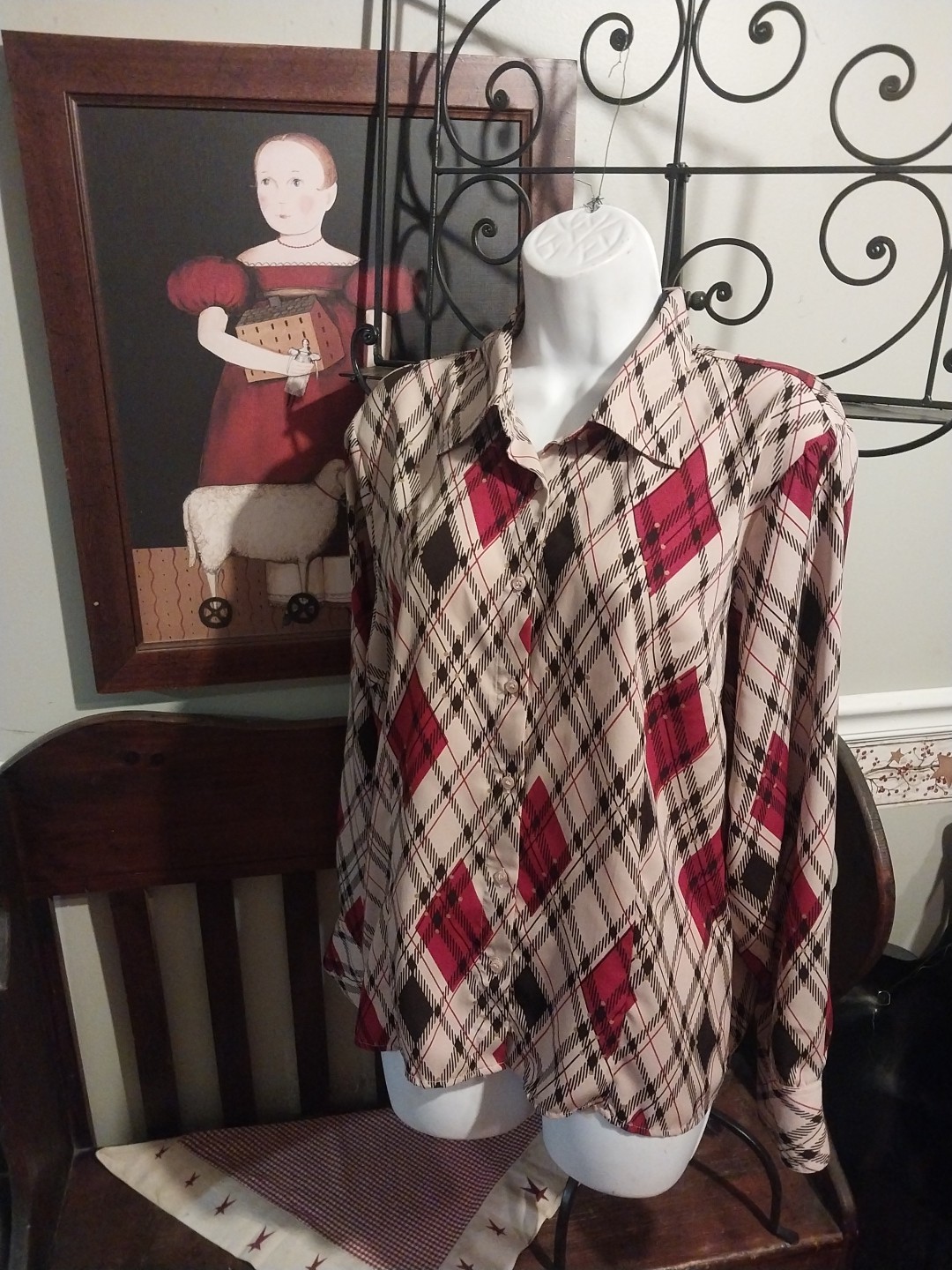 VINTAGE PRESTON & YORK BLOUSE LONG SLEEVE WASHABLE WOMEN’S SIZE 16 CHECKED SHIRT
