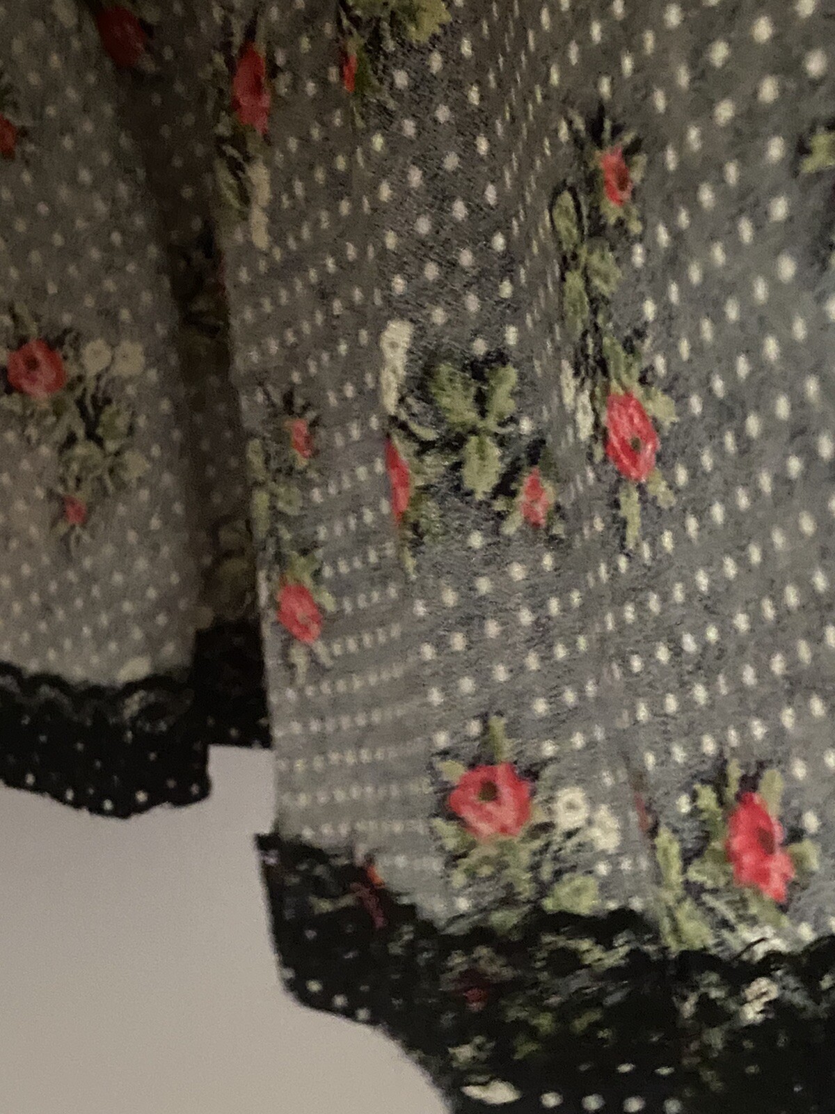 Vtg 70’s Liberty of London Black Polka Dot Rose Blouse W/ Agate Buttons
