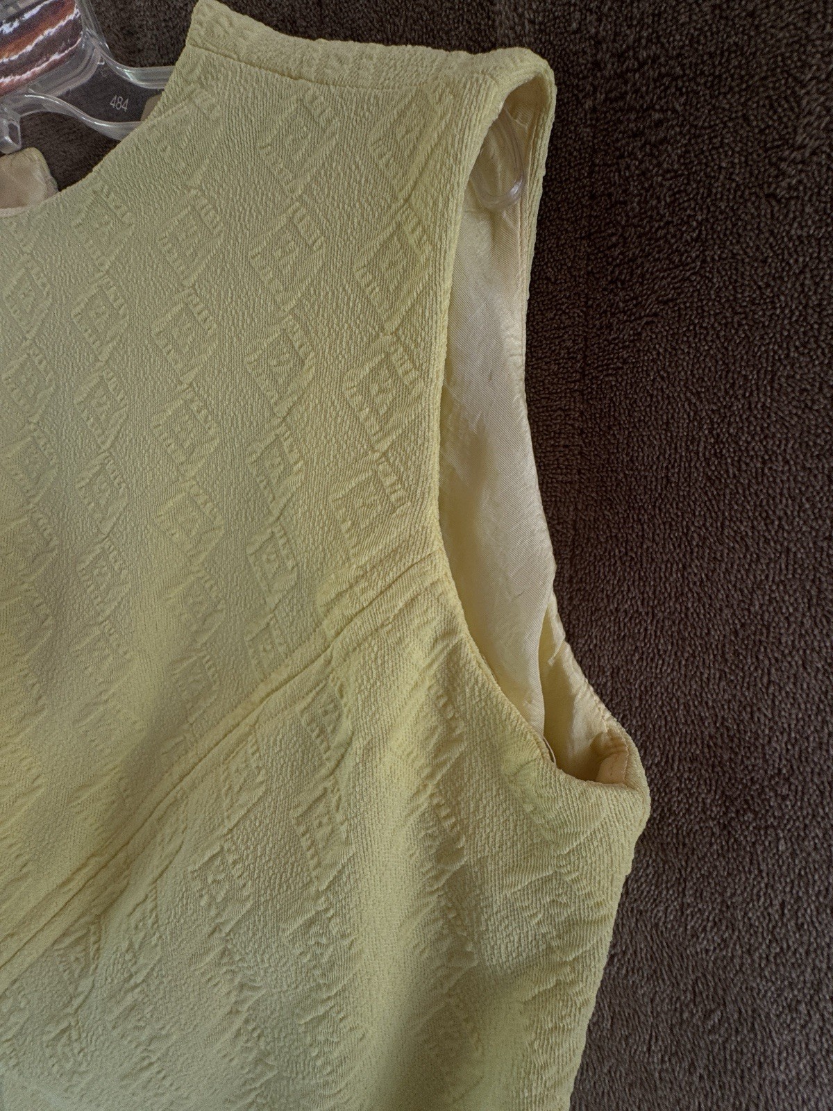 Vtg Solid Yellow sleeveless Polyester Pencil Dress sz M 12-14