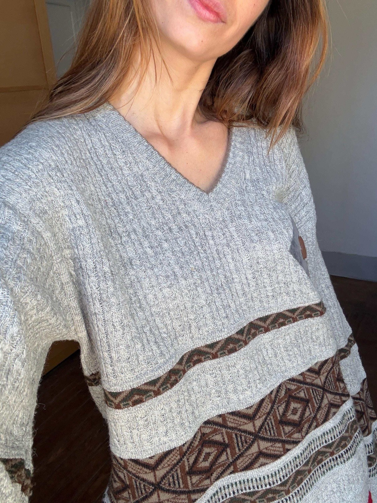 Vintage light grey jumper , Wool and alpaca blend v neck