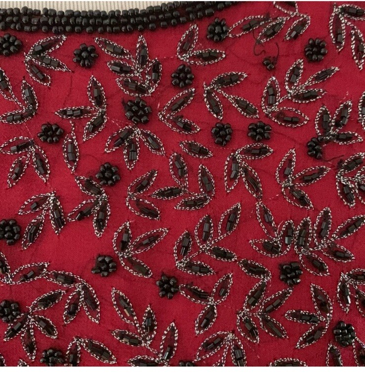 Vintage Adrianna Papell Boutique Evening Red Silk Blouse Beaded XL