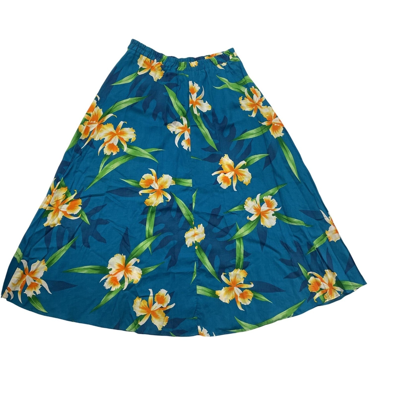 Vtg 80’s Wild Honey California Blue FLORAL Flowers Tropical HAWAIIAN Rayon Skirt
