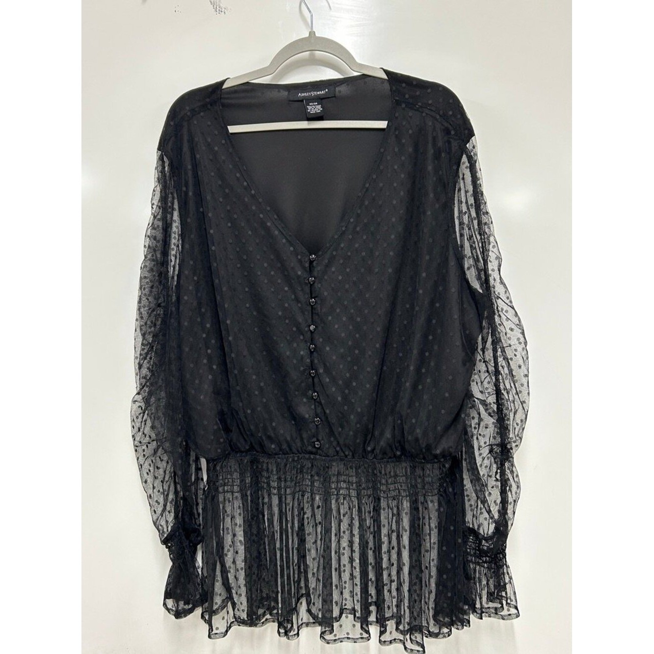 Witchy Ashley Stewart Sheer Blouse Size 22/24 Peplum Gothic Romantic Whimsigoth