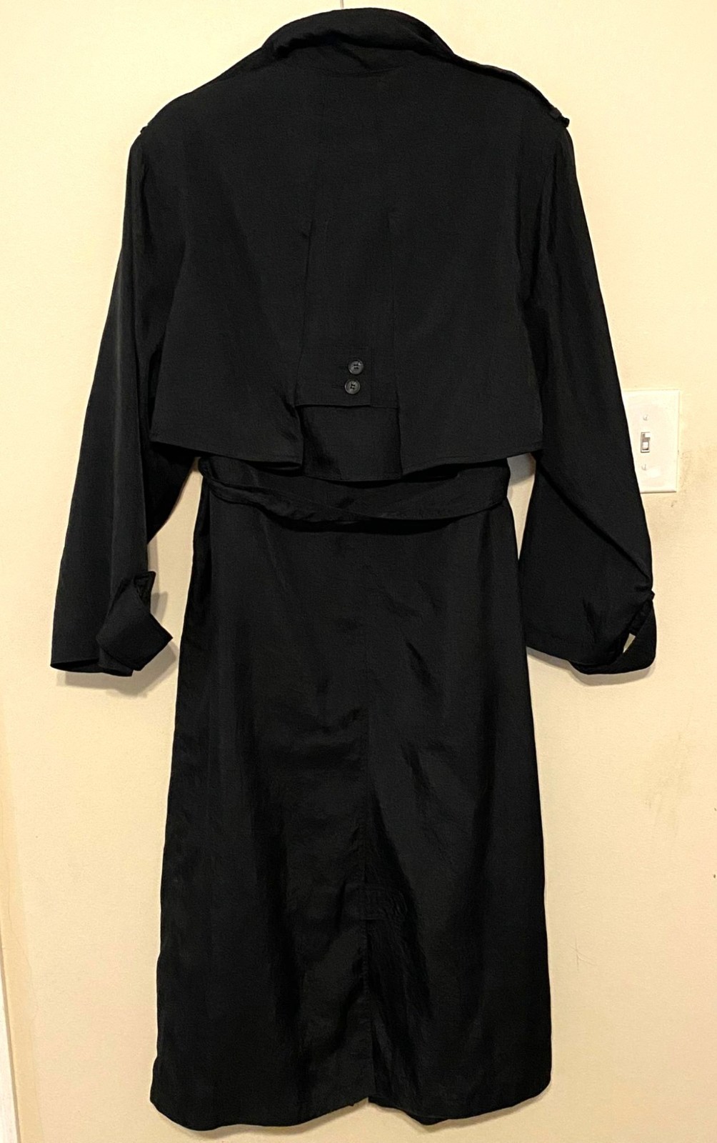 VTG 1990s Otello Pelle Black Belted Trench Coat Duster Jacket Womens Large