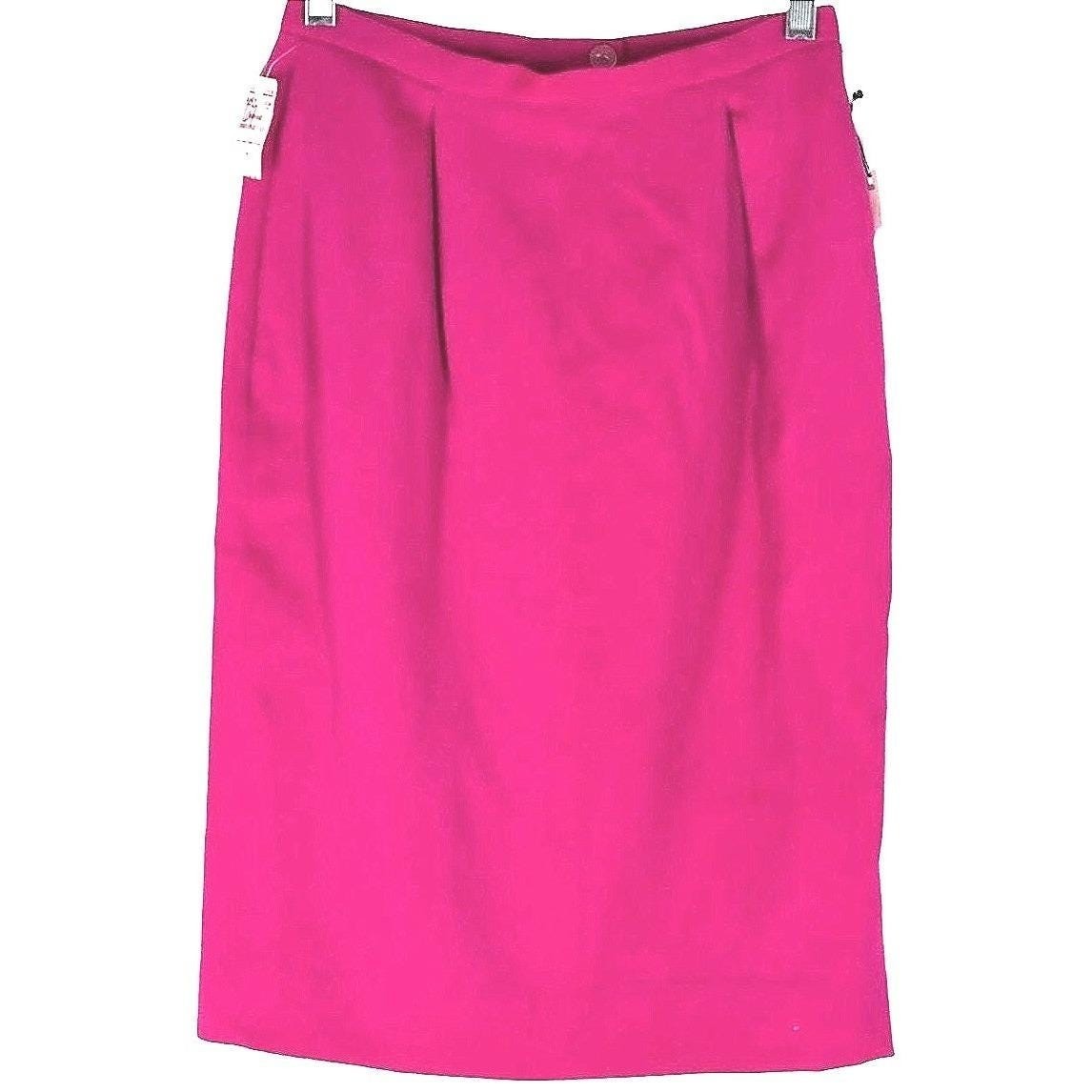 Vintage Dana Buchman Pencil Skirt Women 4 Pink 100% Wool Pleated Back Vent NWT