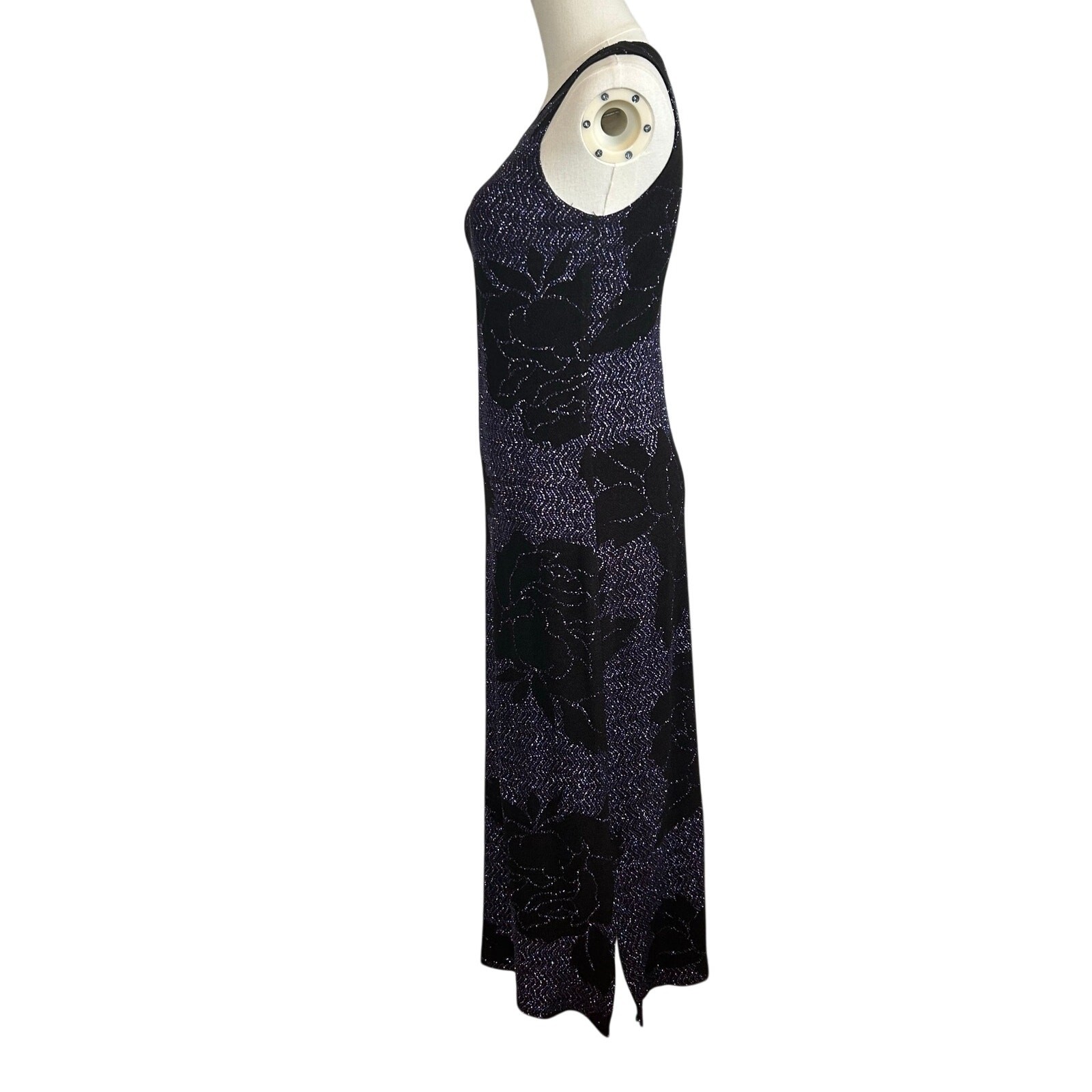 VTG 90s Black Purple Floral Metallic Maxi Dress M Goth Grunge Whimsigoth Y2K