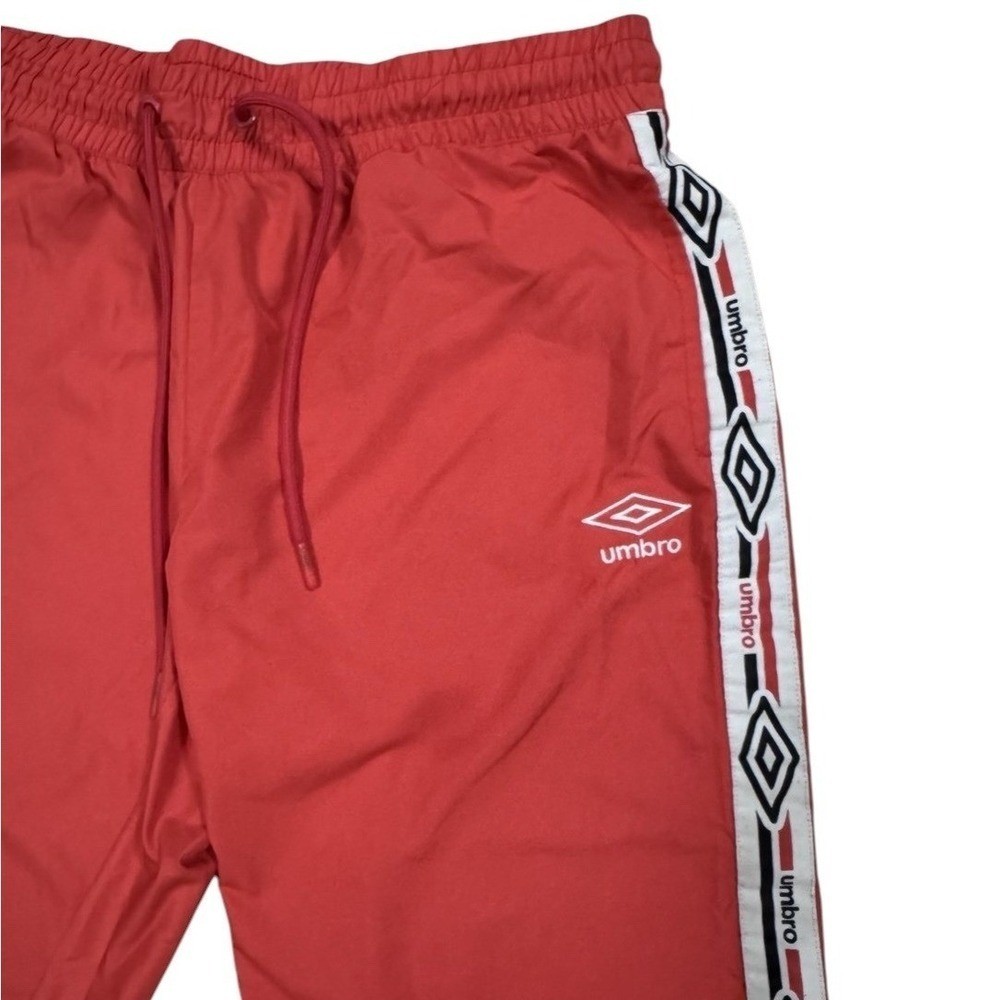 Y2K Retro Umbro Track Pants Womens M Red Joggers Logo Tape Windbreaker Pants