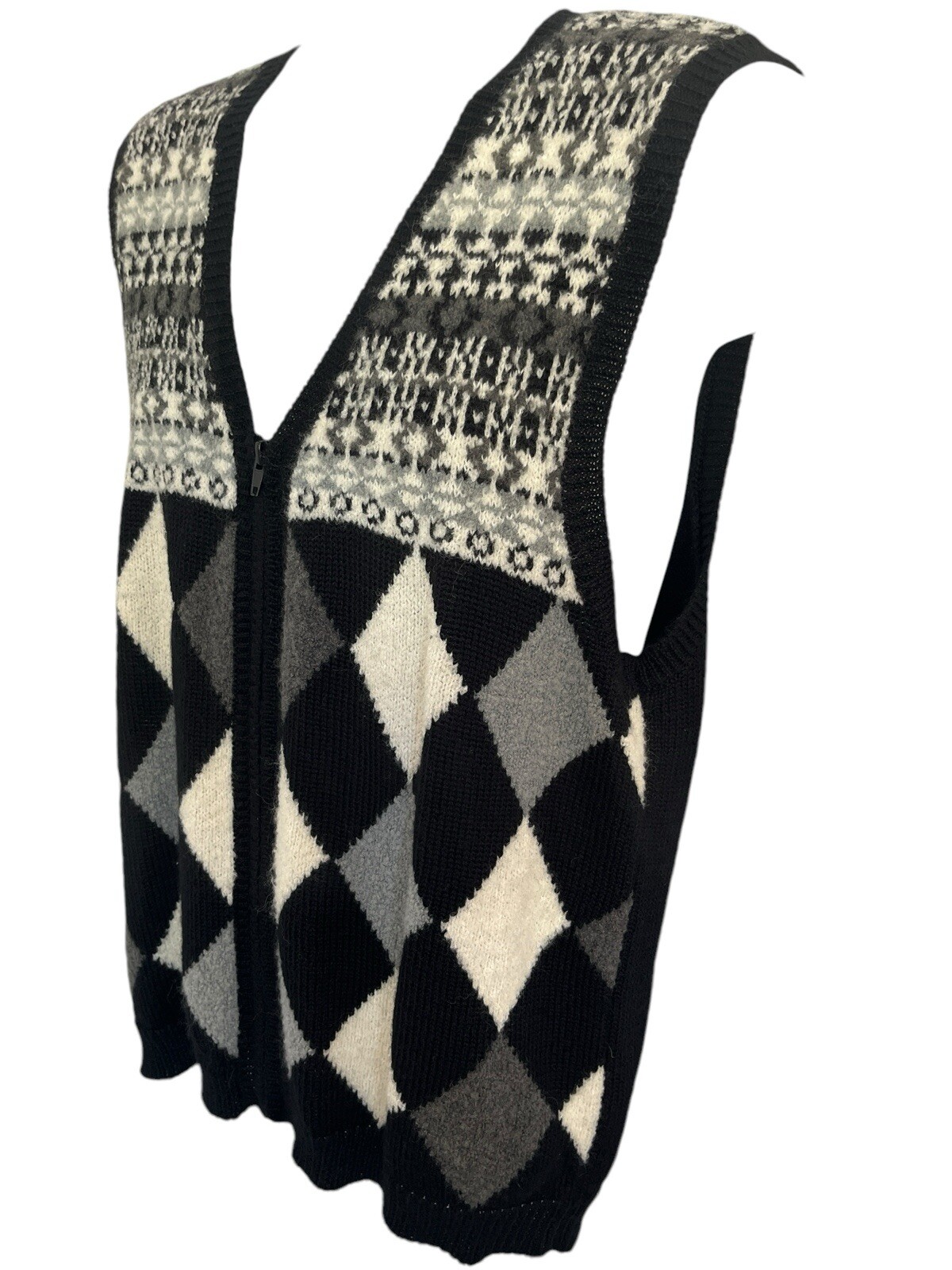 Vtg Koret Acrylic Wool Knit Sweater Vest S Argyle Diamond Black Grandma Yuppie