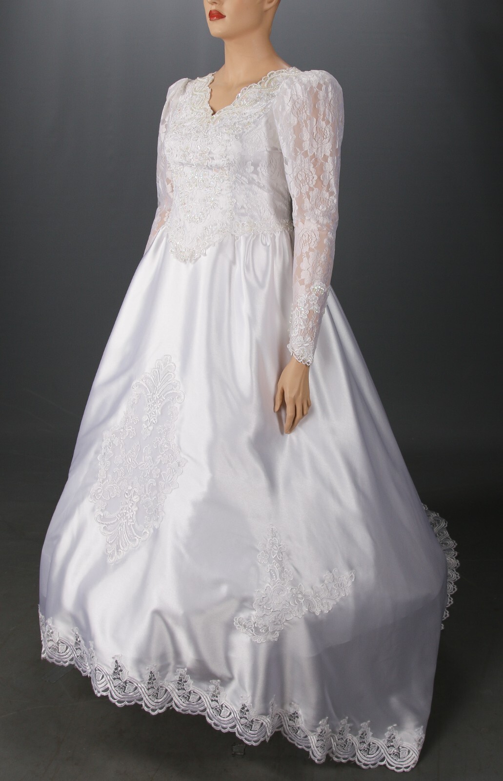 Jean Phoenix Bridal Vintage 80s 90s White Satin & Lace Wedding Dress sz 20