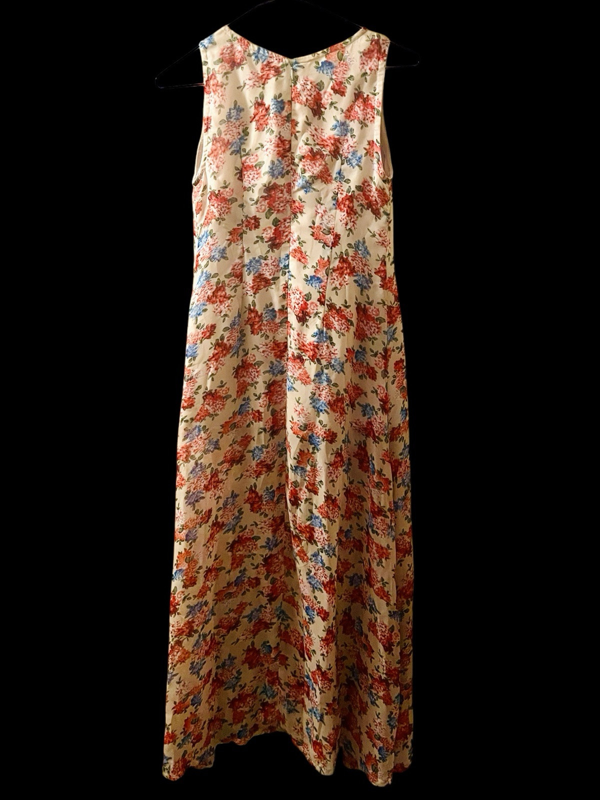 Vintage Silk Dress 1970s Floral Sheer Maxi Sexy Side Split V Neck Cottagecore S