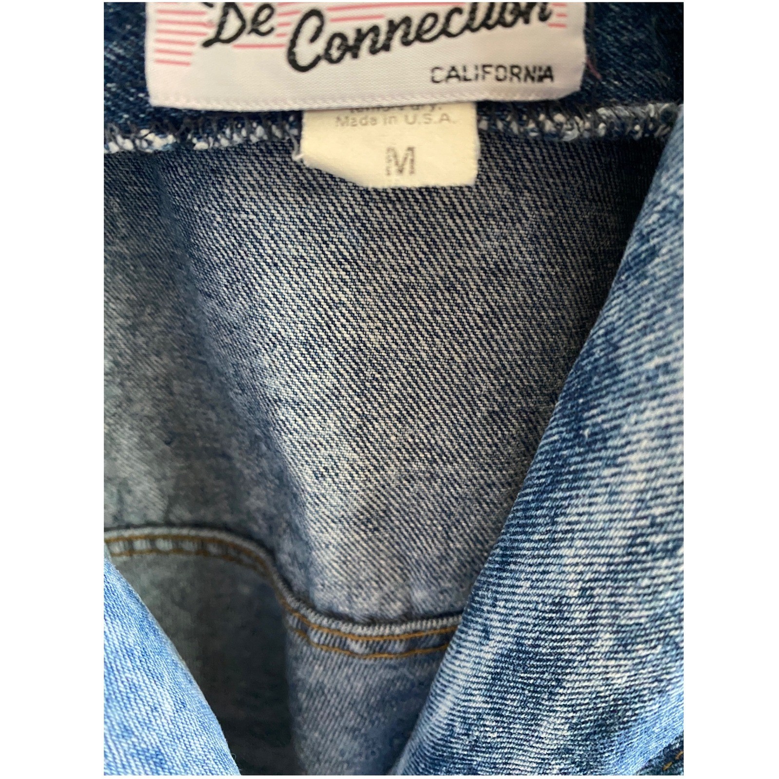 Vintage De Connection Acid Wash Cropped Denim Jacket Blue Womens Medium Made USA