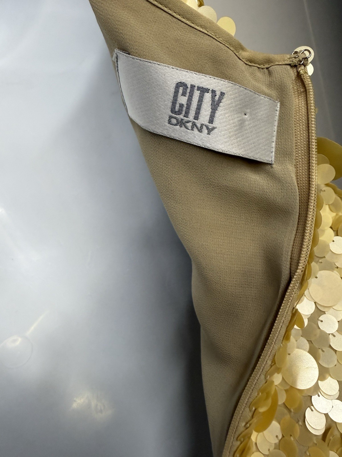 Rare Y2K Vintage City DKNY Gold/Ivory Camisole Paillette Top Women’s Sz 12