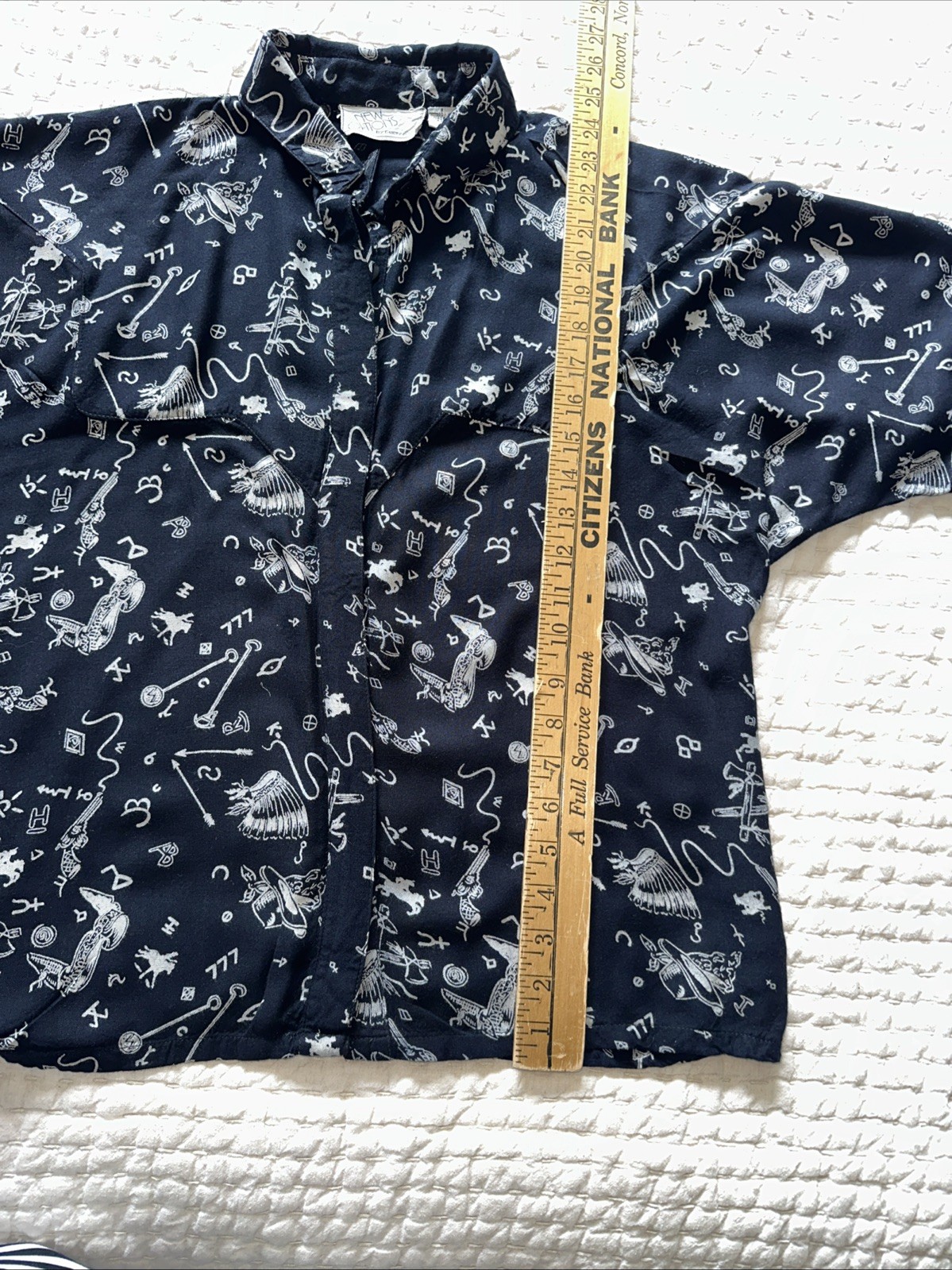 Vintage 90s New Options Lucky 777 Arrow Abstract Rayon Womens Button Up Blouse L