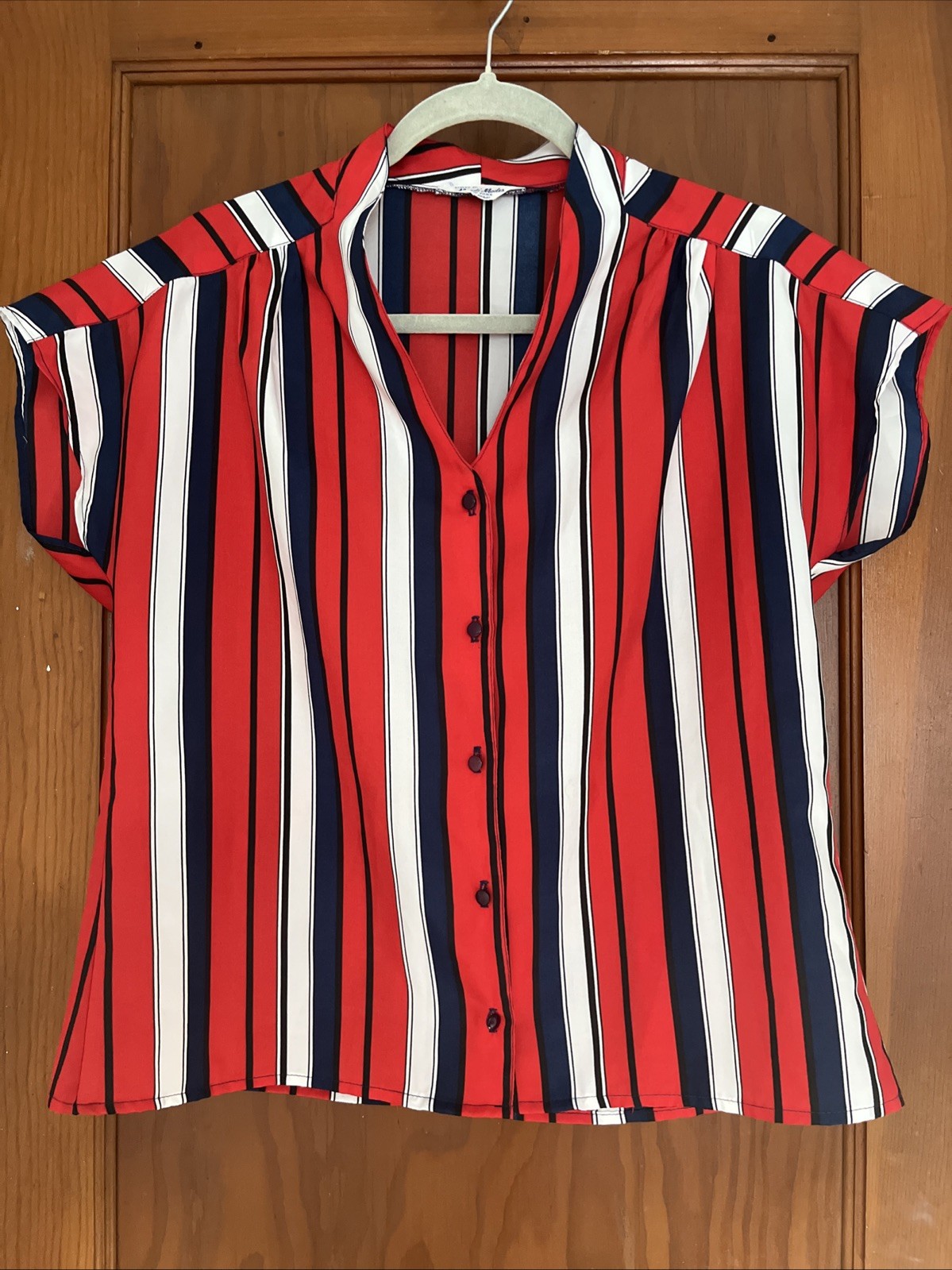 Vintage 70s Mardi Modes Red White Blue Striped Women’s Blouse Sleeveless USA
