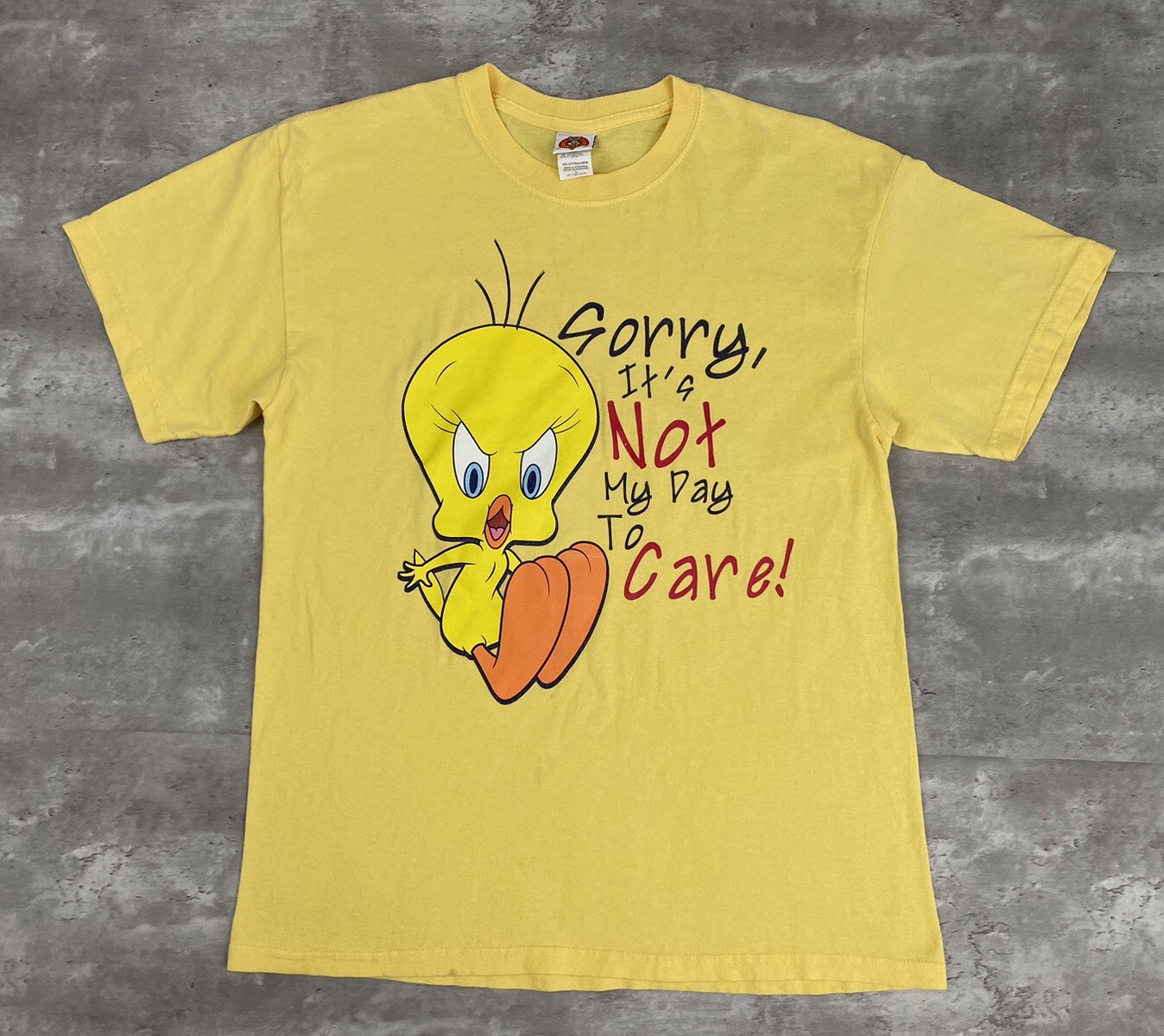 vintage 2003 TWEETY t shirt LOONEY TUNES y2k SORRY NOT MY DAY TO CARE womens L