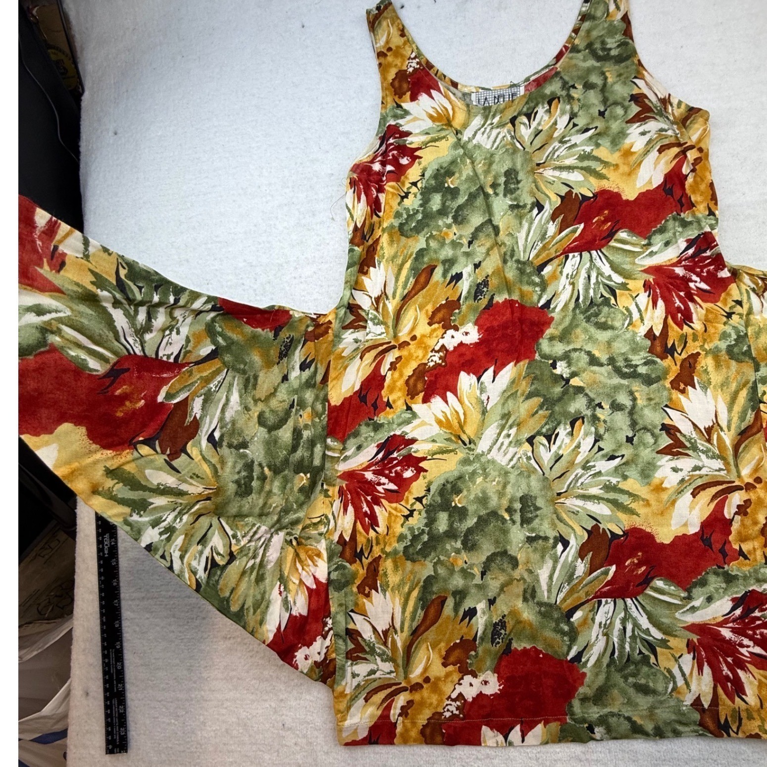 VTG La Belle Dress Floral Sleeveless Handkerchief Hem L USA 90s unique boho