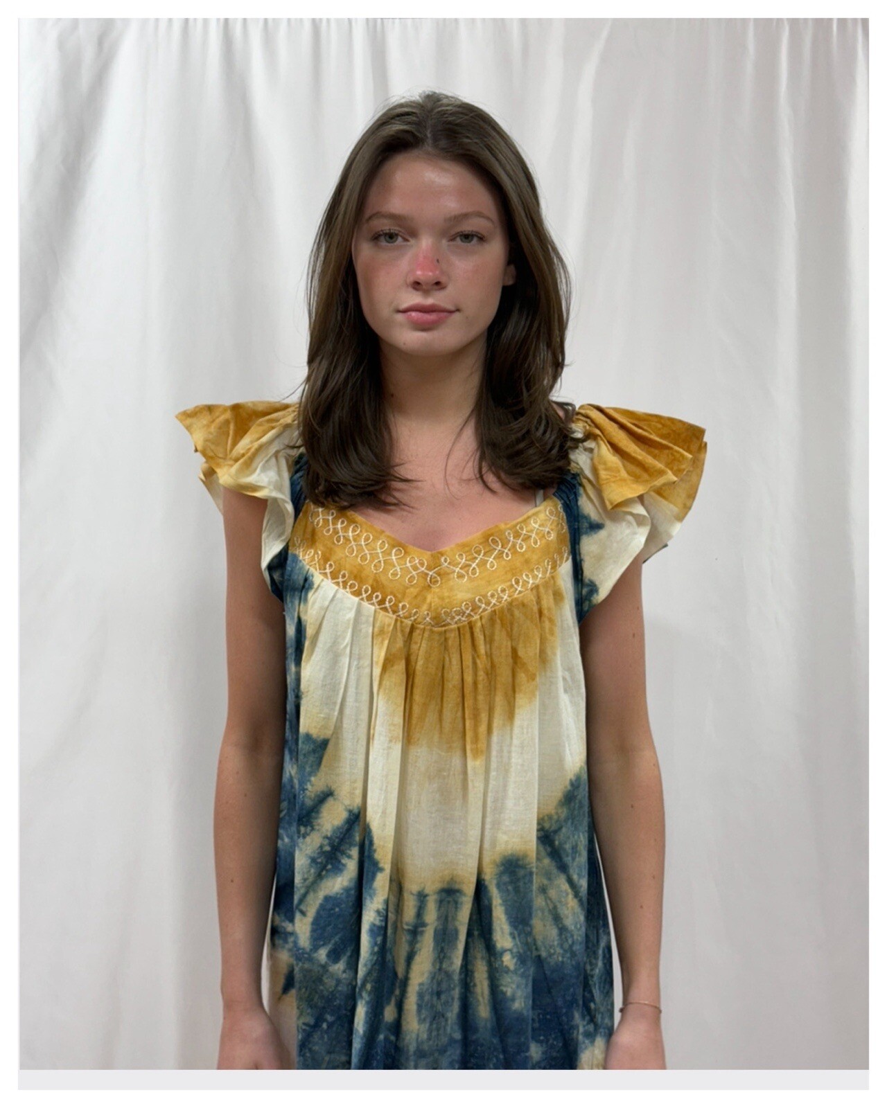 Vtg 70s 80s Hand Dyed Cotton Hippie Maxi Dress Ruffles Bohemian Summer Sundress