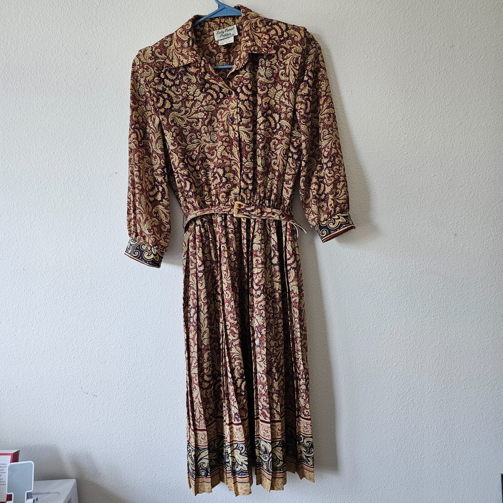 Vintage 80’s Lady Carol Petites of New York Belted Pleated Dress Size 8 Made USA