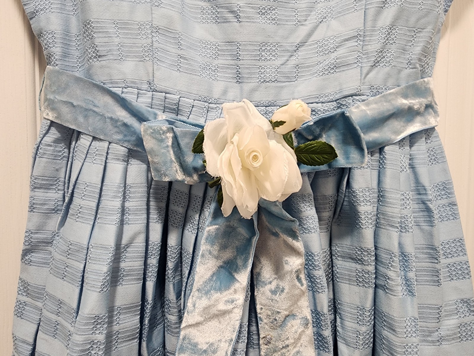 VTG 50s Jonathan Logan Powder Blue Fit & Flare Jrs Day Dress Velvet Ribbon SZ 2