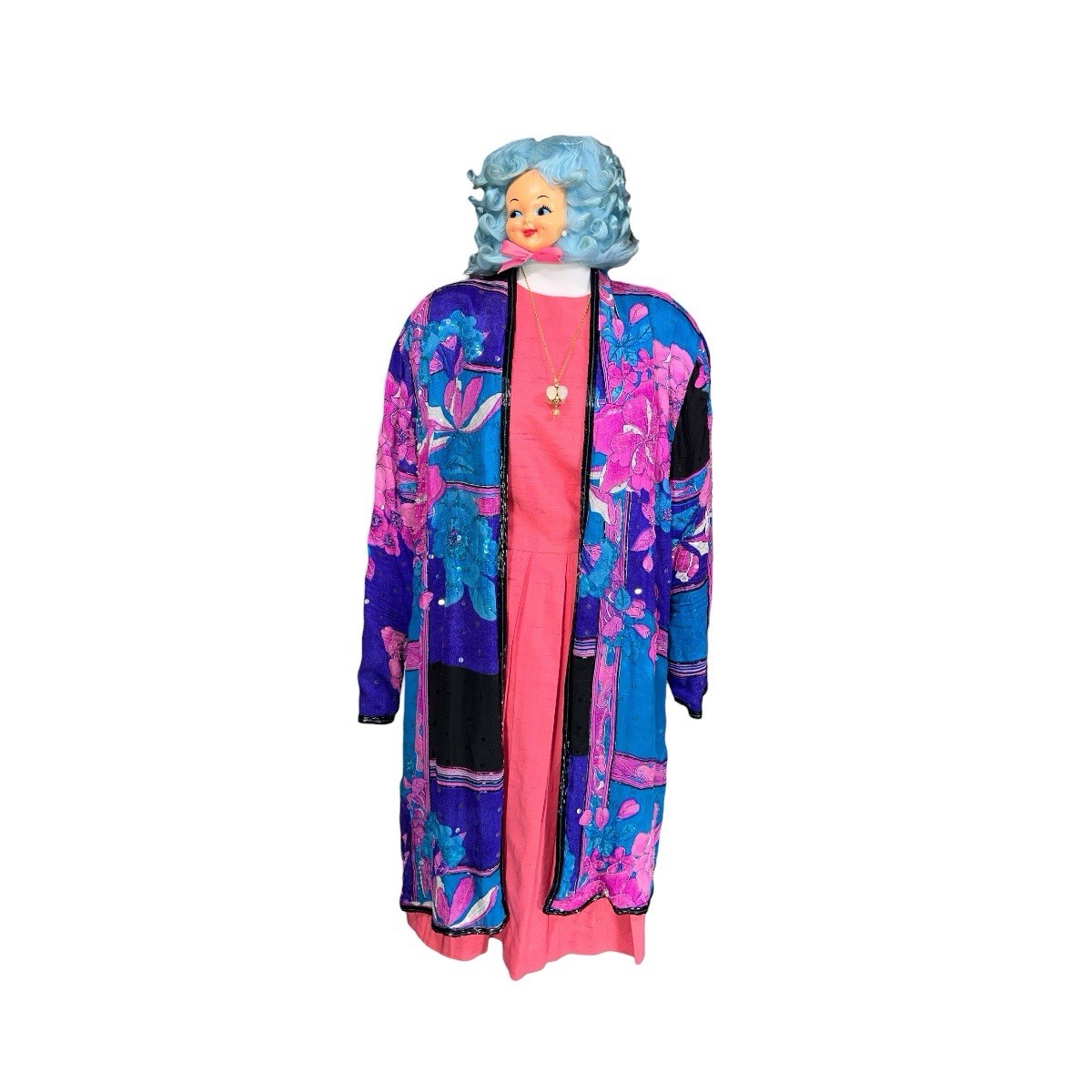 VTG JUDITH ANN CREATIONS SAKS FIFTH AVE SILK SEQUIN BEAD KIMONO JACKET NEW WAVE