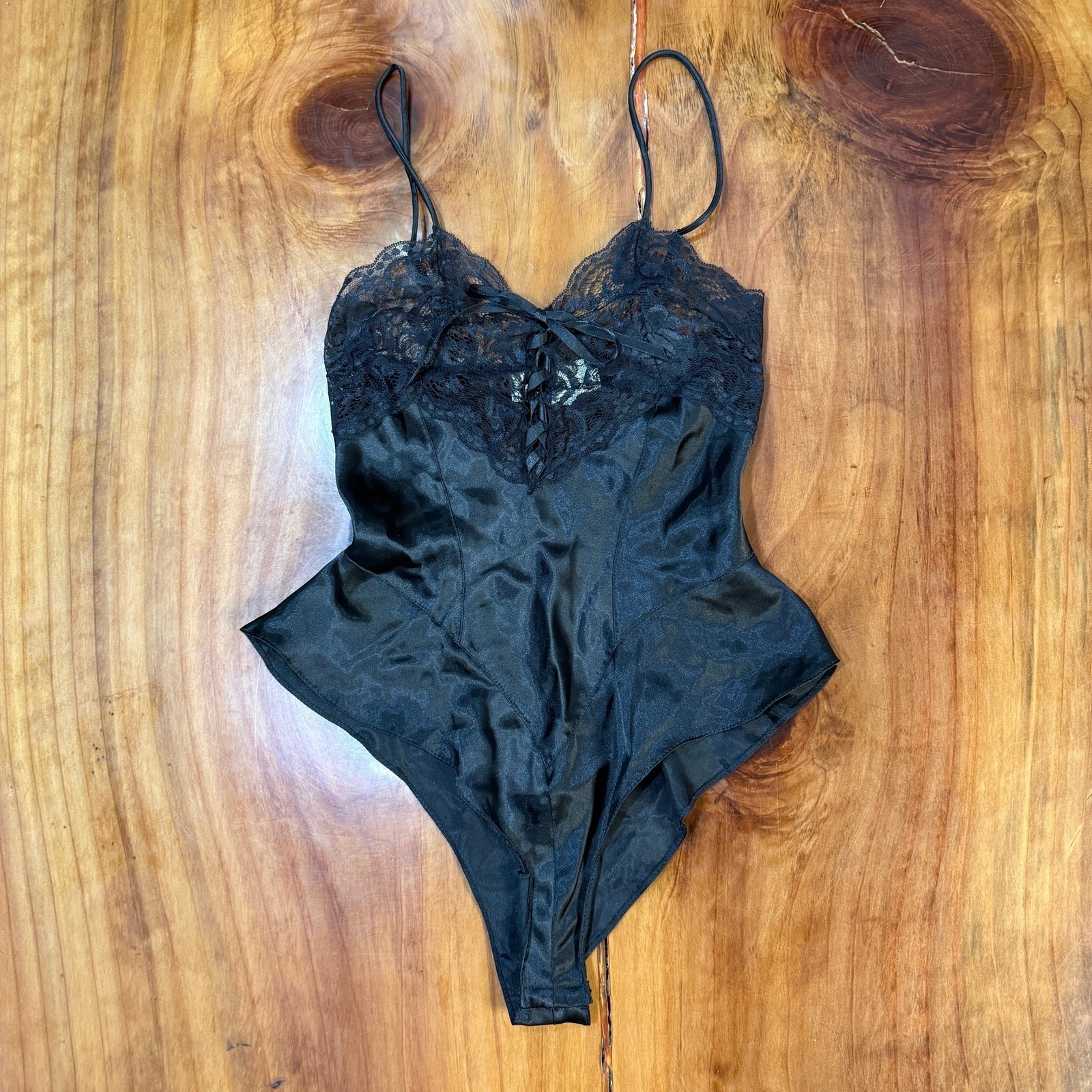 Vintage 90s Escante Lingerie Teddy Small Satin Lace Sheer Sexy Q19