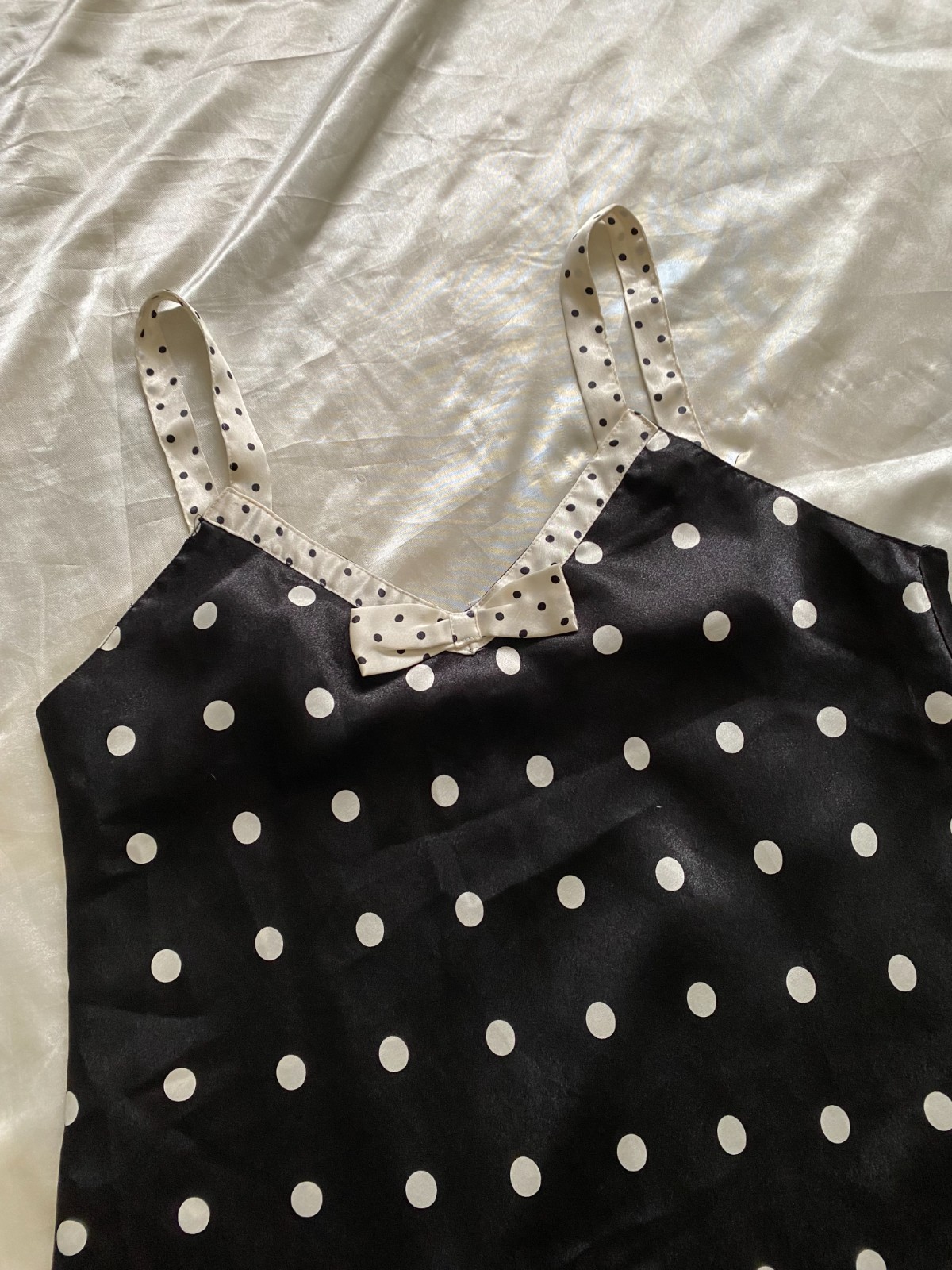 Vintage 1990s Black White Polka Dot Satin Half Slip Coquette Pin Up Small