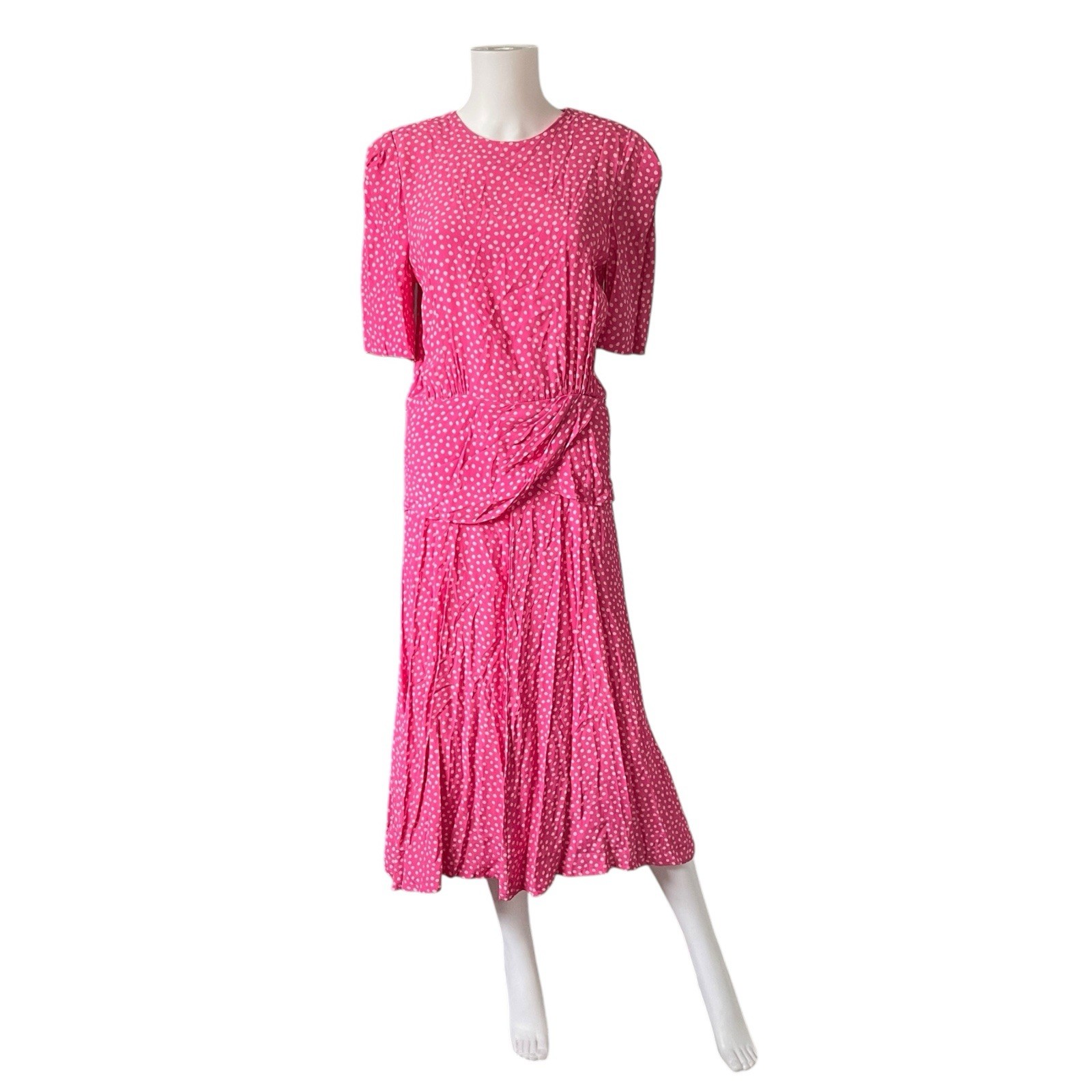 Vintage Jane Schaffhausen Belle France Pink Polka Dot Midi Dress Size 8