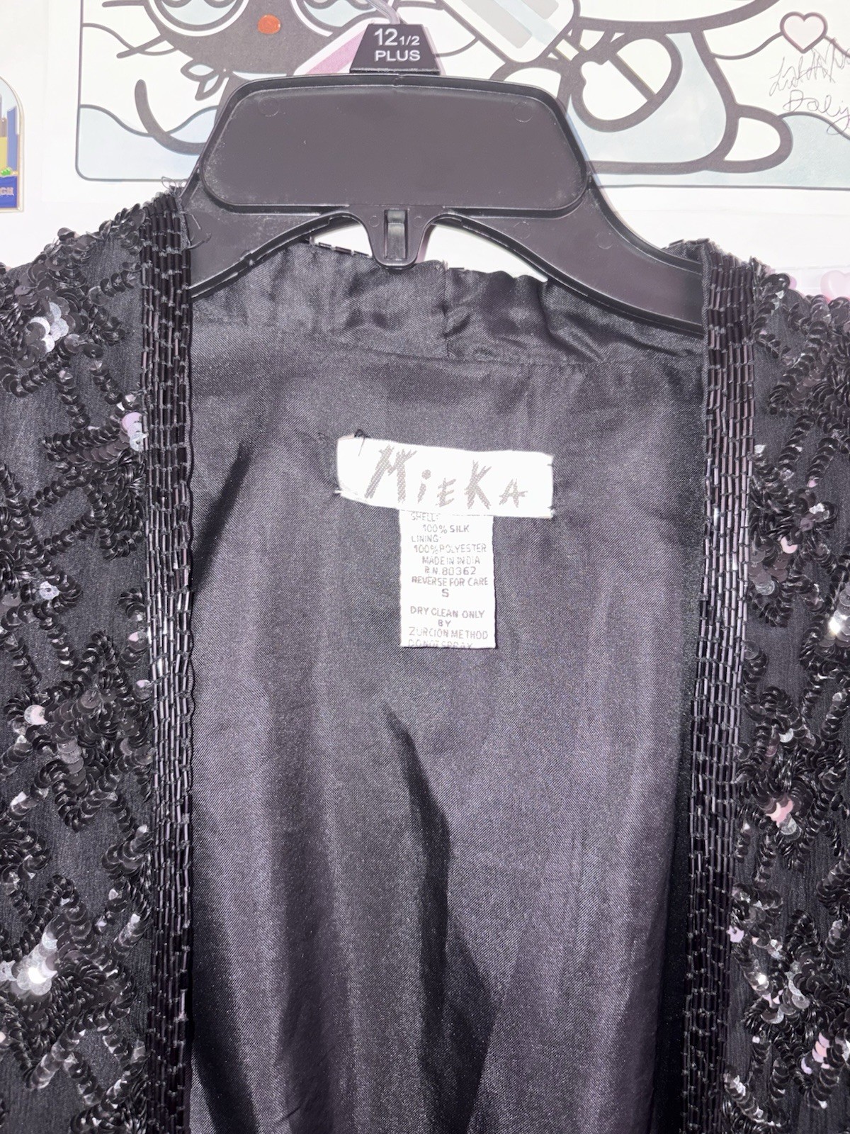 Vintage Mieka Black Sequin cardigan 100% Silk