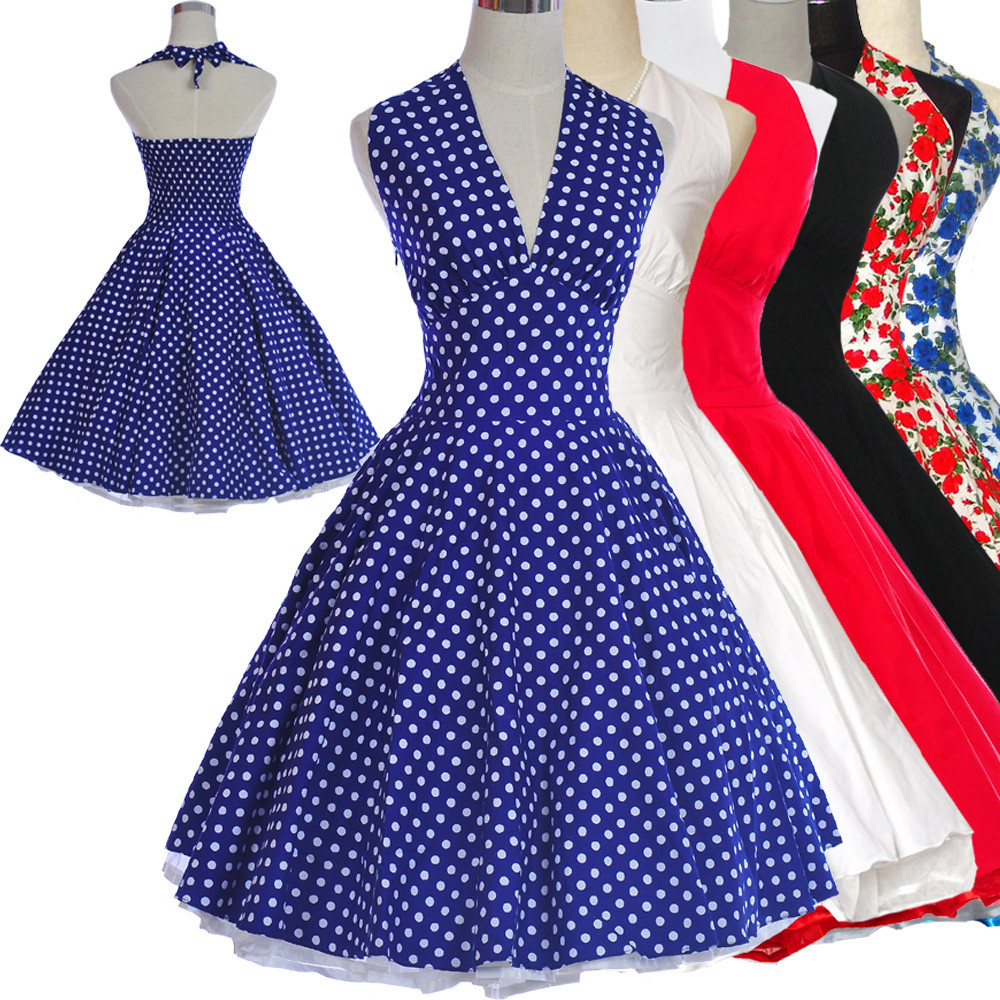 Summer 50s 60s Style Vintage Retro TEA Dress Rockabilly Party Dresses Cotton