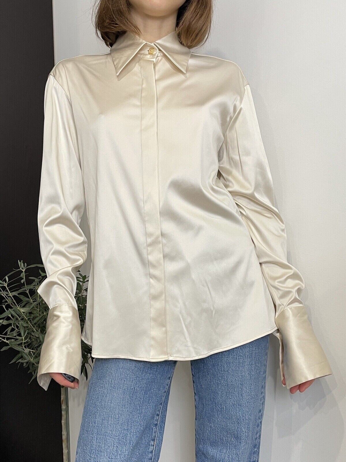 Vintage Versace Classic V2 Silk Shirt Ivory Blouse Top Size 44