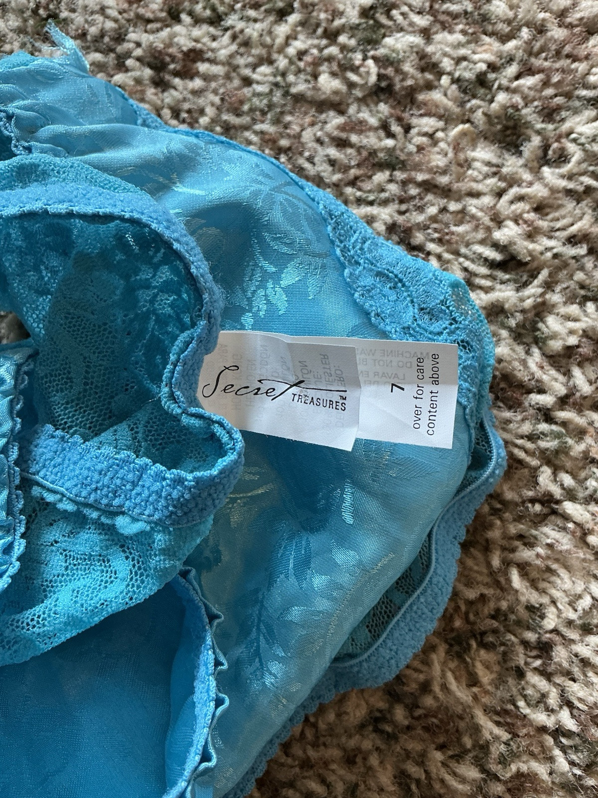 Vintage Secret Treasures Panties Size 7 Electric Blue Bikini Lace Back Glossy