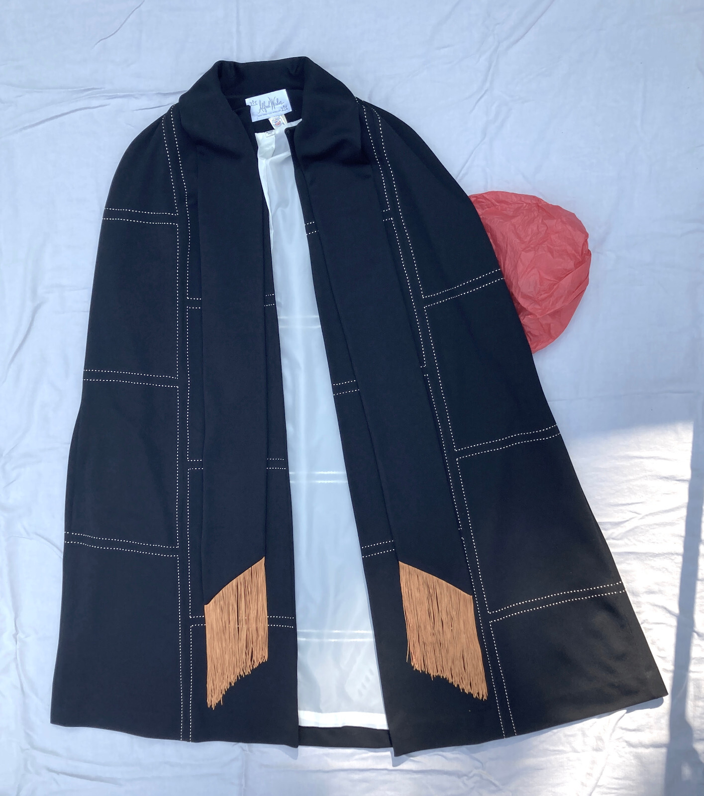 Alfred Werber Cape cloak coat dress black vintage abstract geometric sz 12 Poly