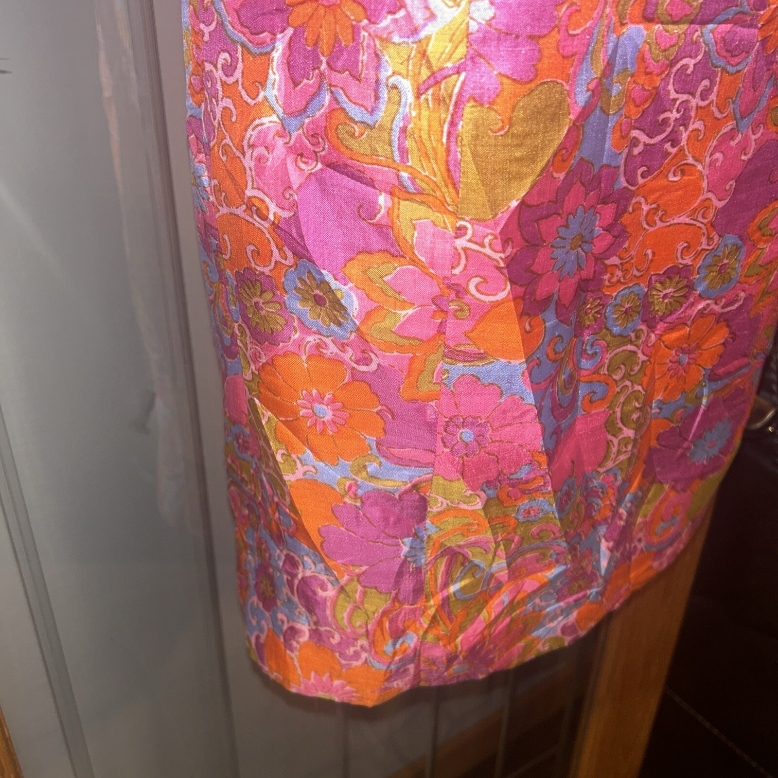 Vintage 60’s Thai 100% Silk Pink Floral Dress Bangkok K.S. Wong