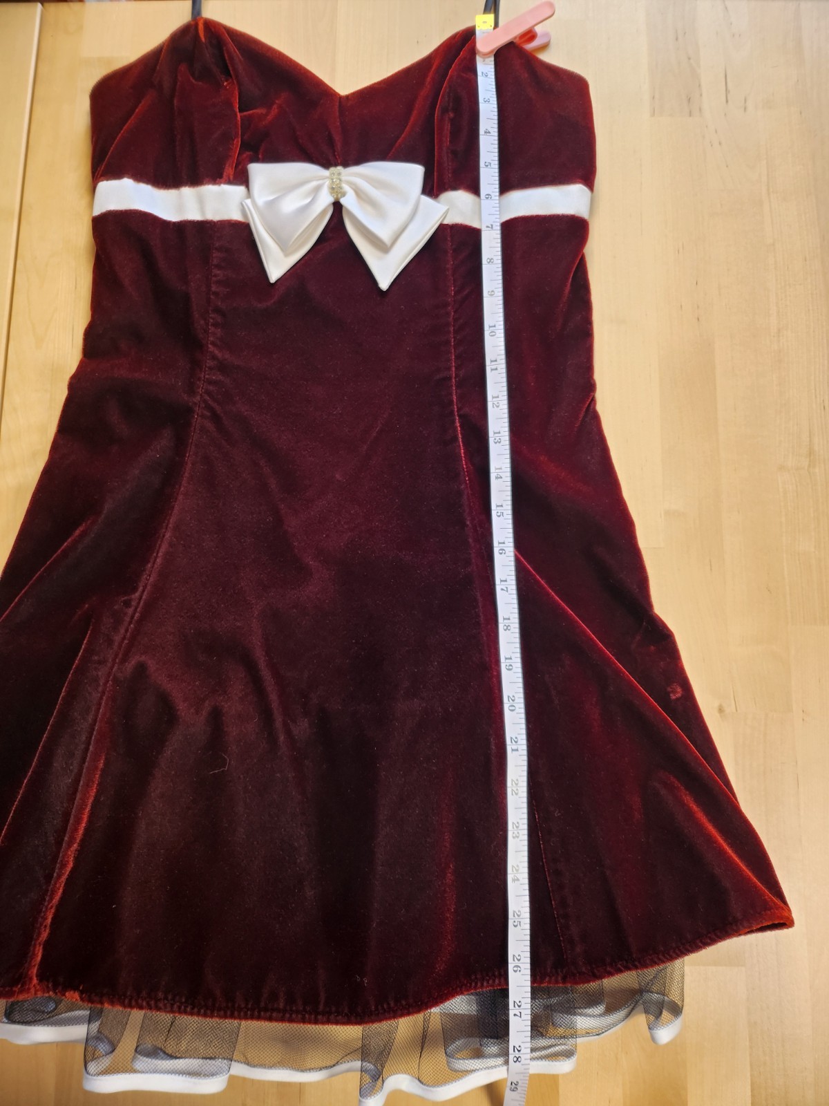 Vtg NWT 90s Y2K Empire Waist Bow Rhinestone Velvet Mini Dress Burgundy