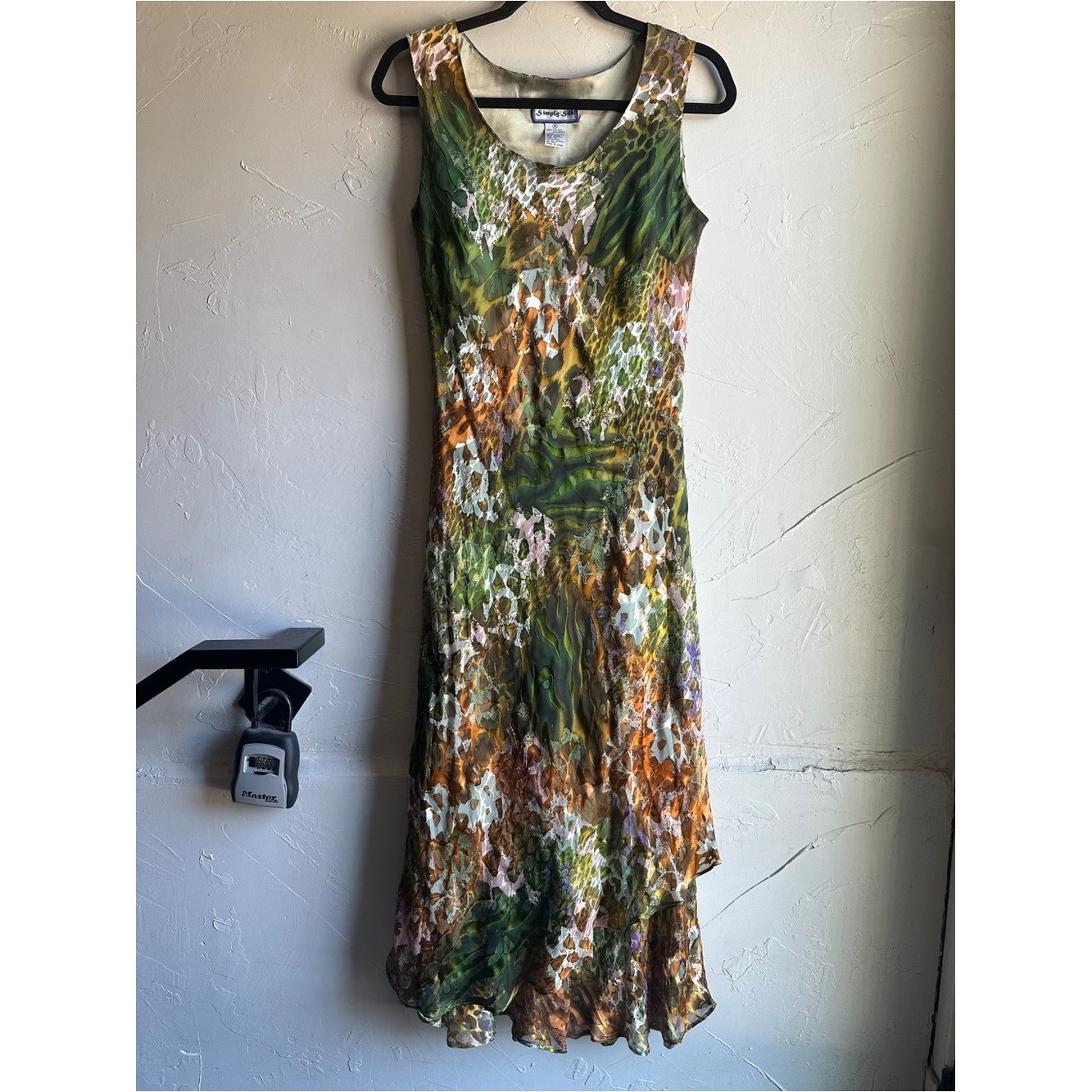 Vintage Silk Blend Forest Fairy Earthy Boho Asymmetrical Hem Midi Dress Y2K M