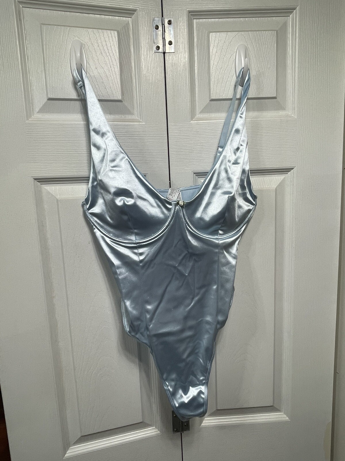 NWT S VINTAGE SATIN NYLON SECOND SKIN BODYSUIT THONG CAMI BODY CON BRA PANTIES