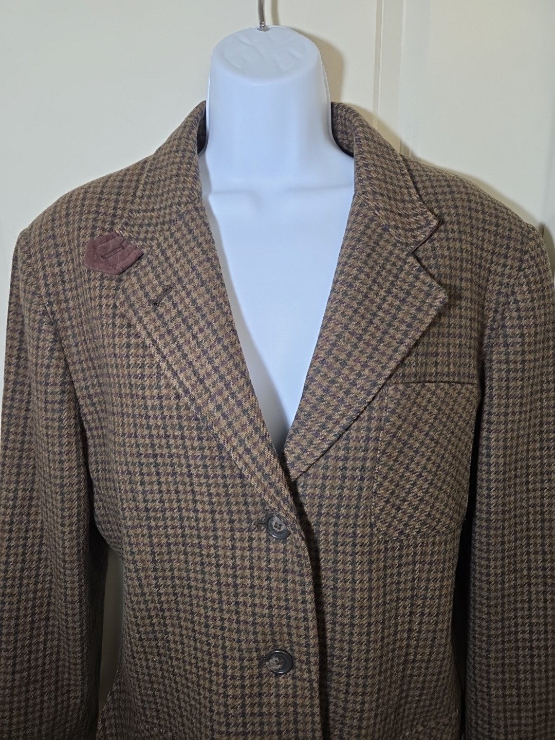 Vtg 90s Braebrook Equestrian English Country Blazer Wool Check Elbow Patches 14