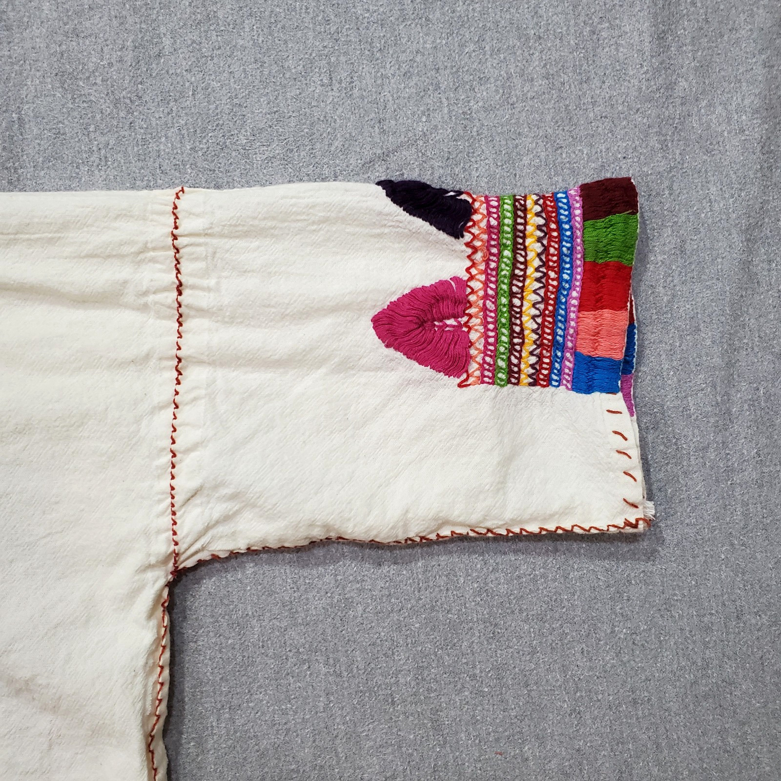 Vintage Handmade Embroidered Mexican Ethnic Cotton Blouse Boho Folk Top