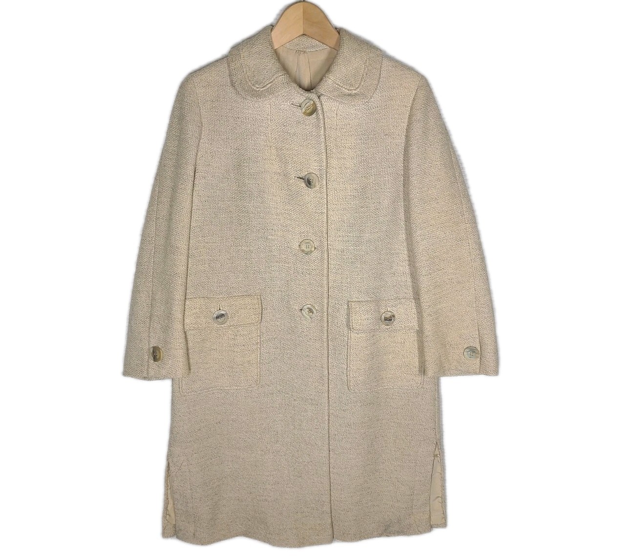 Vtg 1960s Tweed Women’s Coat Mod 100% Wool Silk Lined Medium Davidow Beige Tan