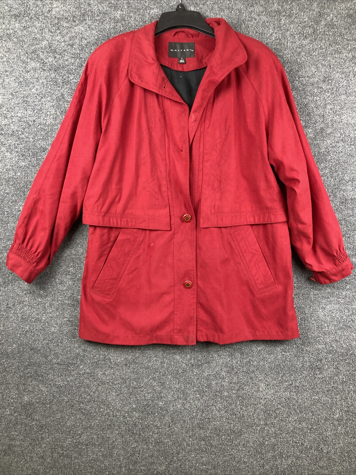 Vintage Gallery Women Size Small Red Mid Length Shoulder Pads Button Coat Jacket