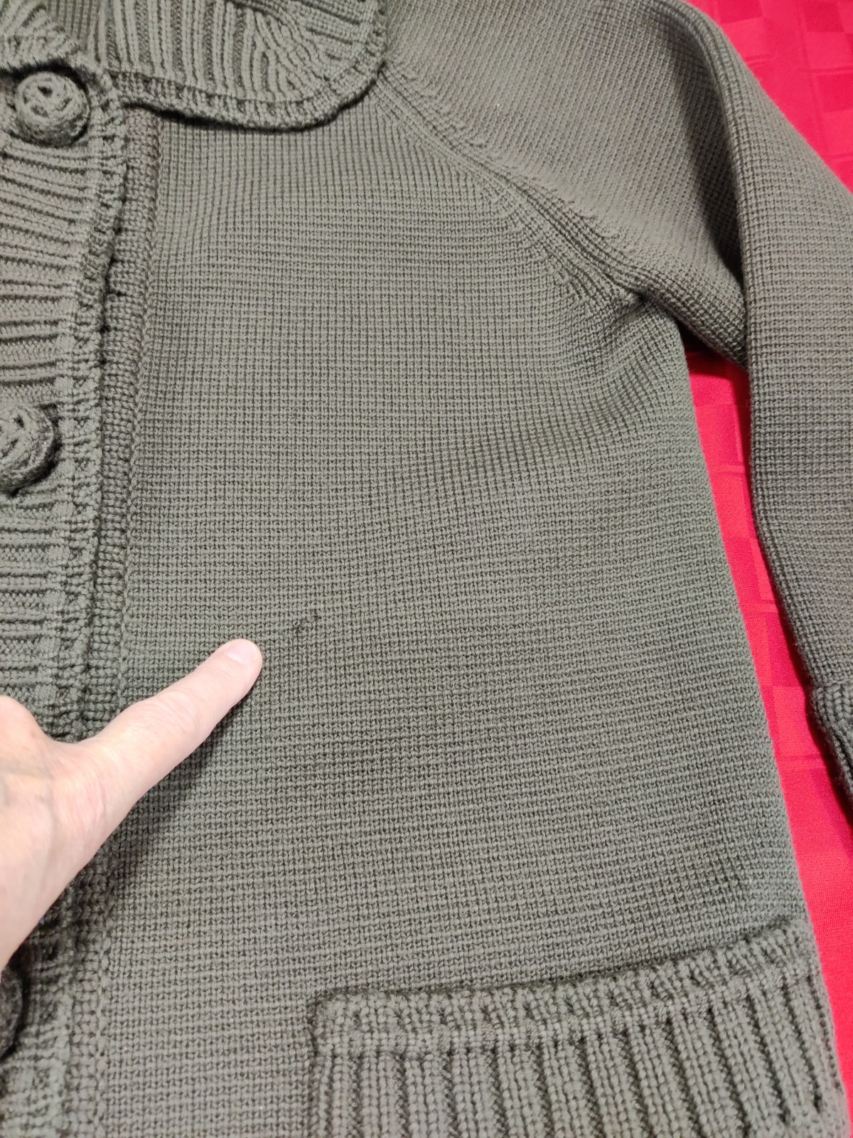 VGT. Gino Paoli Wool Long Cardigan 3/4 Sleeve Curved Collar Pockets Green 10