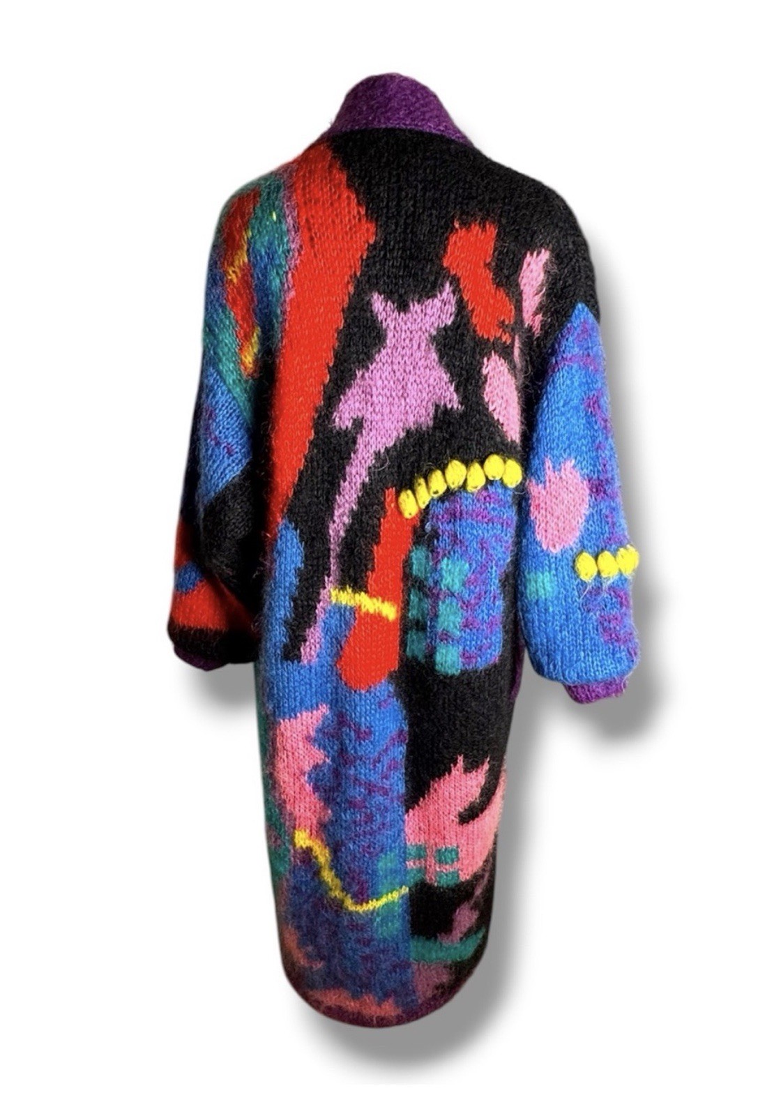 Nannell Vintage 80s Mohair Wool Abstract Maxi Sweater Long Duster Cardigan