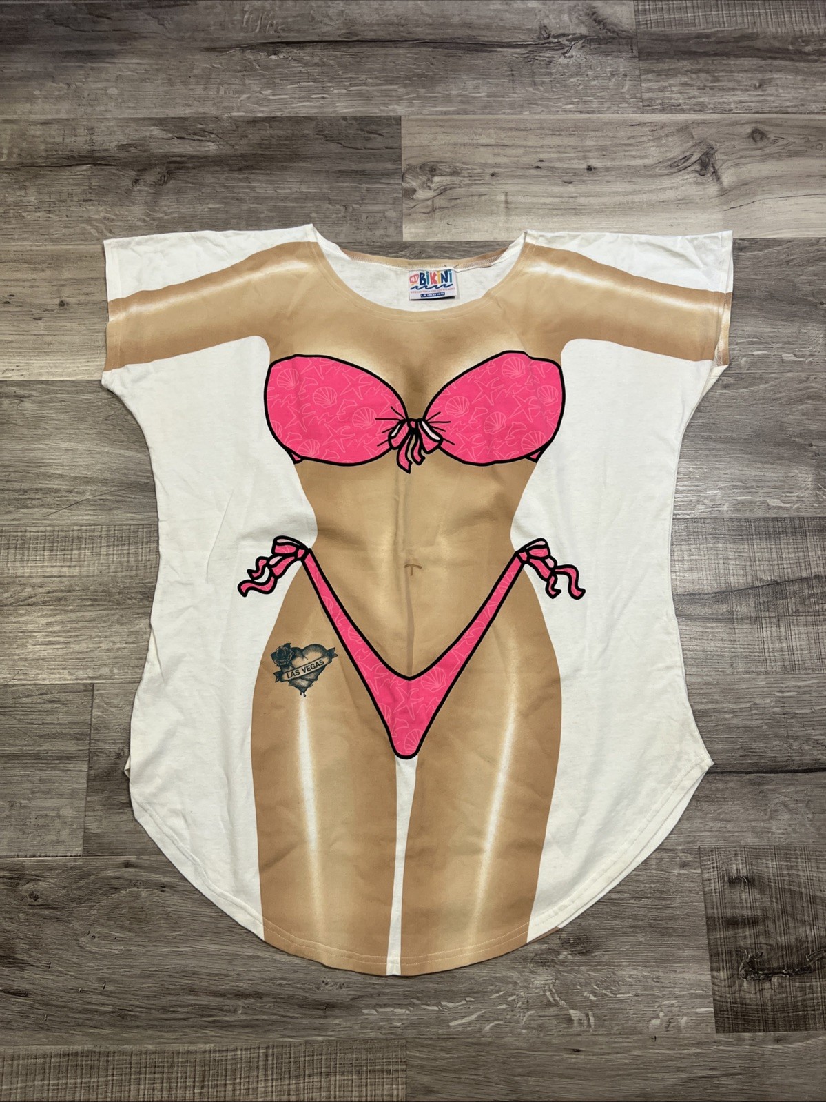 Vintage 90s My Bikini Neon Pink Short Sleeve Funny T Shirt Coverup One Size