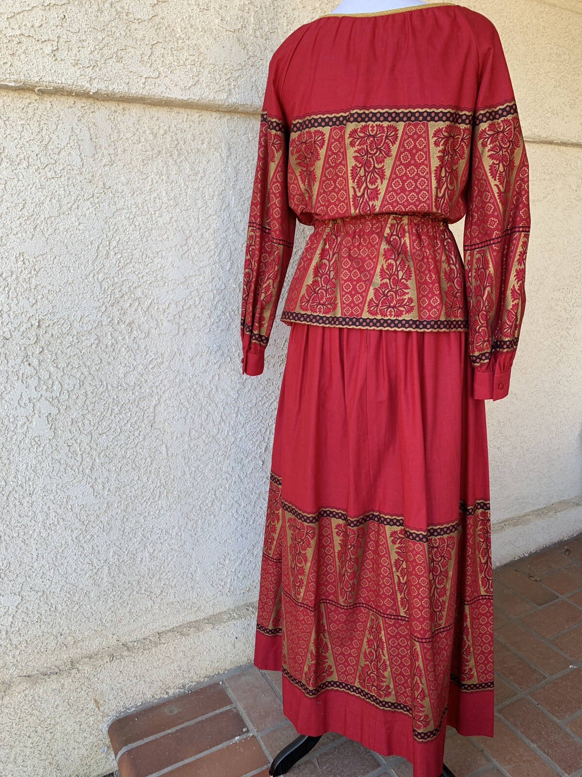 Vintage 80s Red, Black & Gold Blouse & Skirt