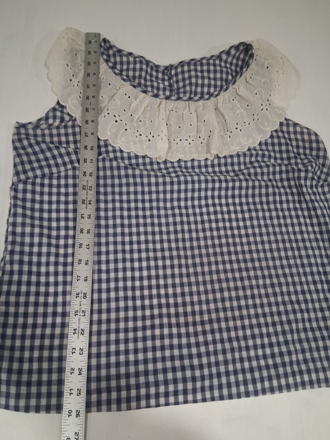 Vtg 60s 70s Handmade Gingham Print Tank Top Scallop Collar XL Cottagecore Granny