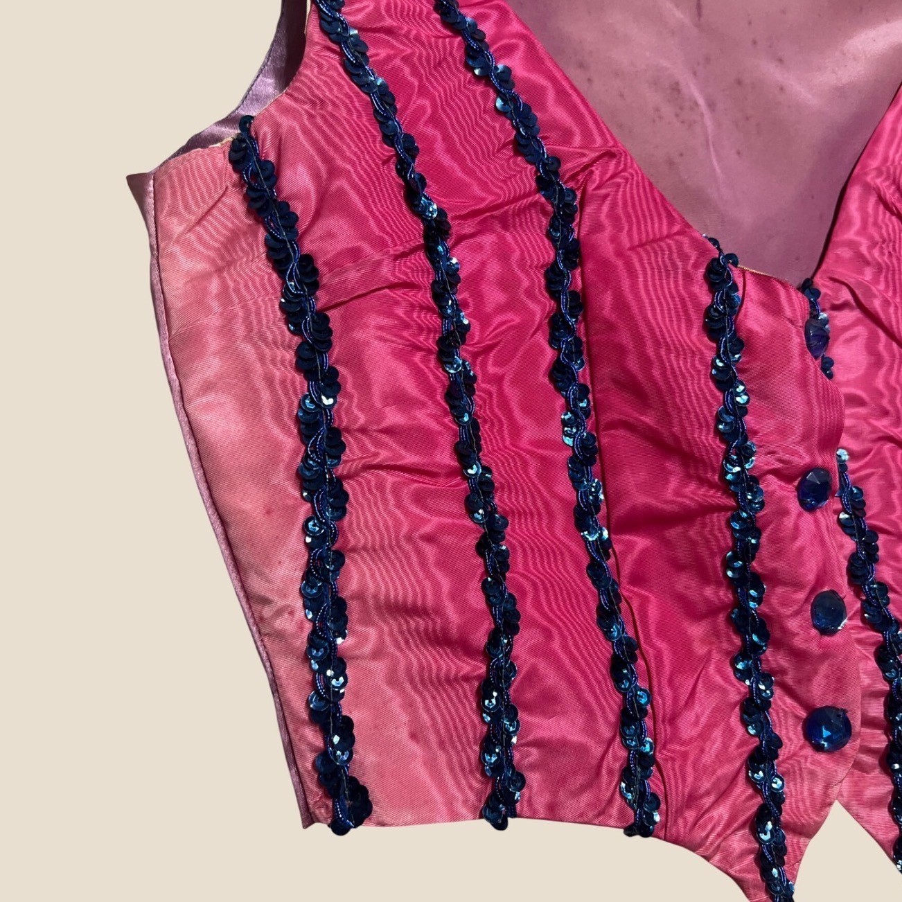 Antique 1930s Fuchsia Silk Faille Sequin Evening Vest Cropped Costume Haus XS