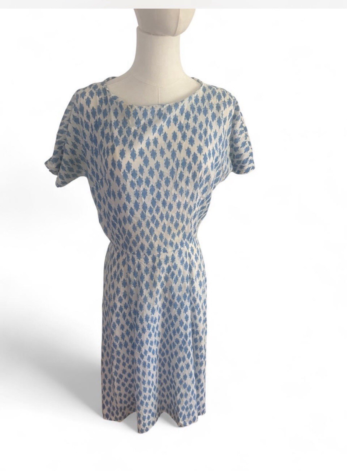 Vintage Handmade Cotton Day Dress | Blue & White Print | 1950s/1960s